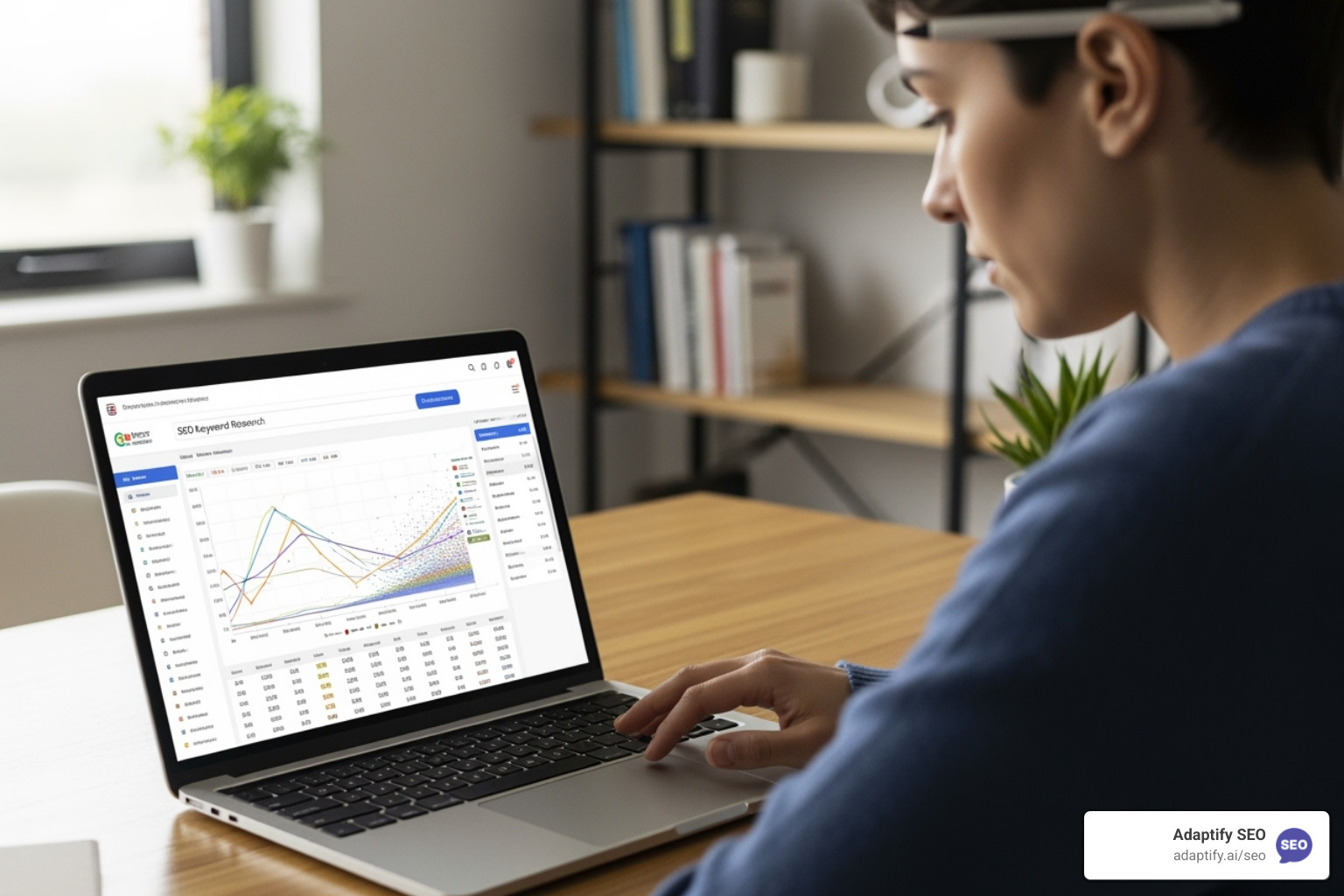 person doing keyword research on a laptop - search optimize