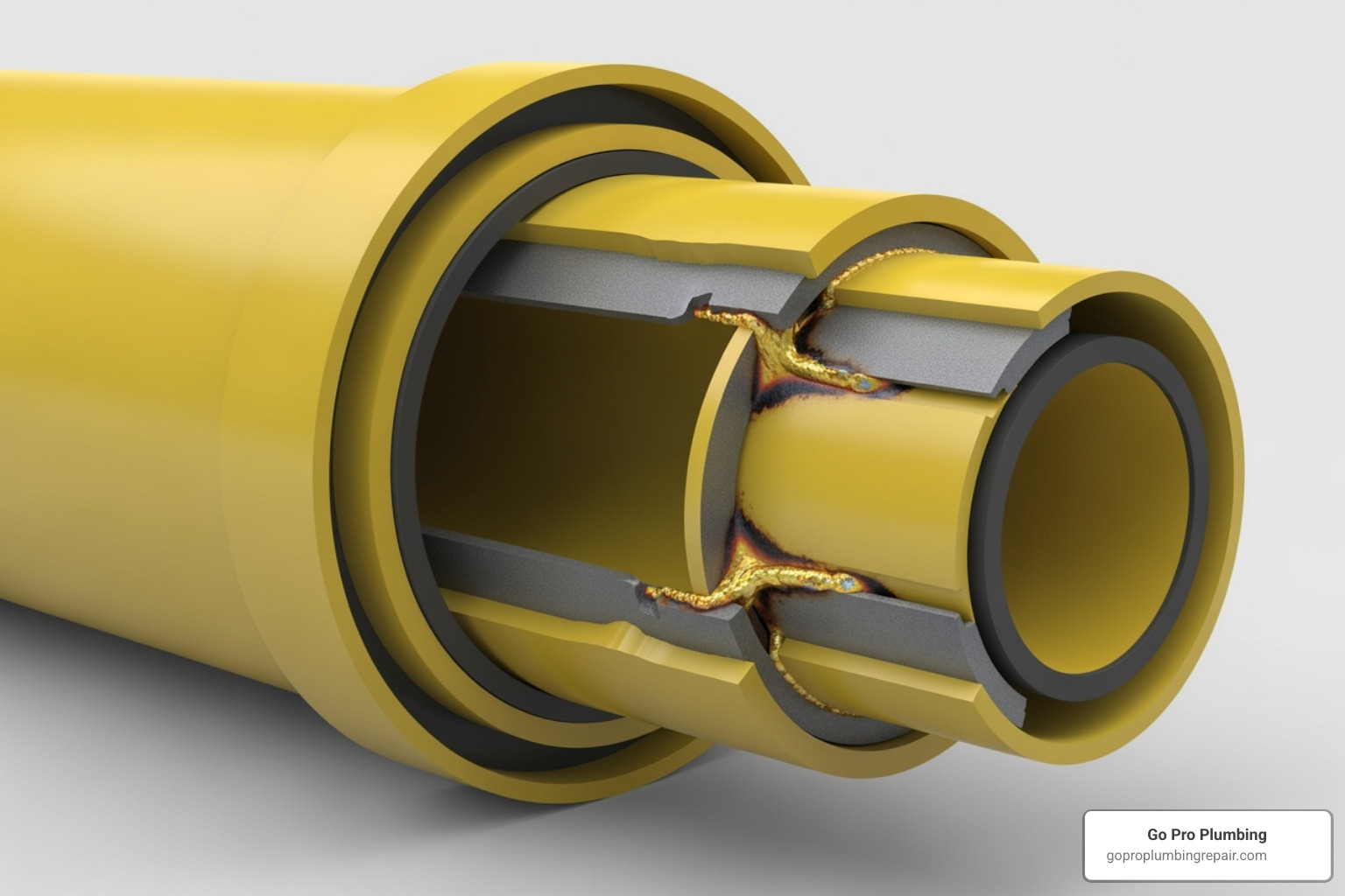 cross-section of a poly gas line repair - plastic gas line repair