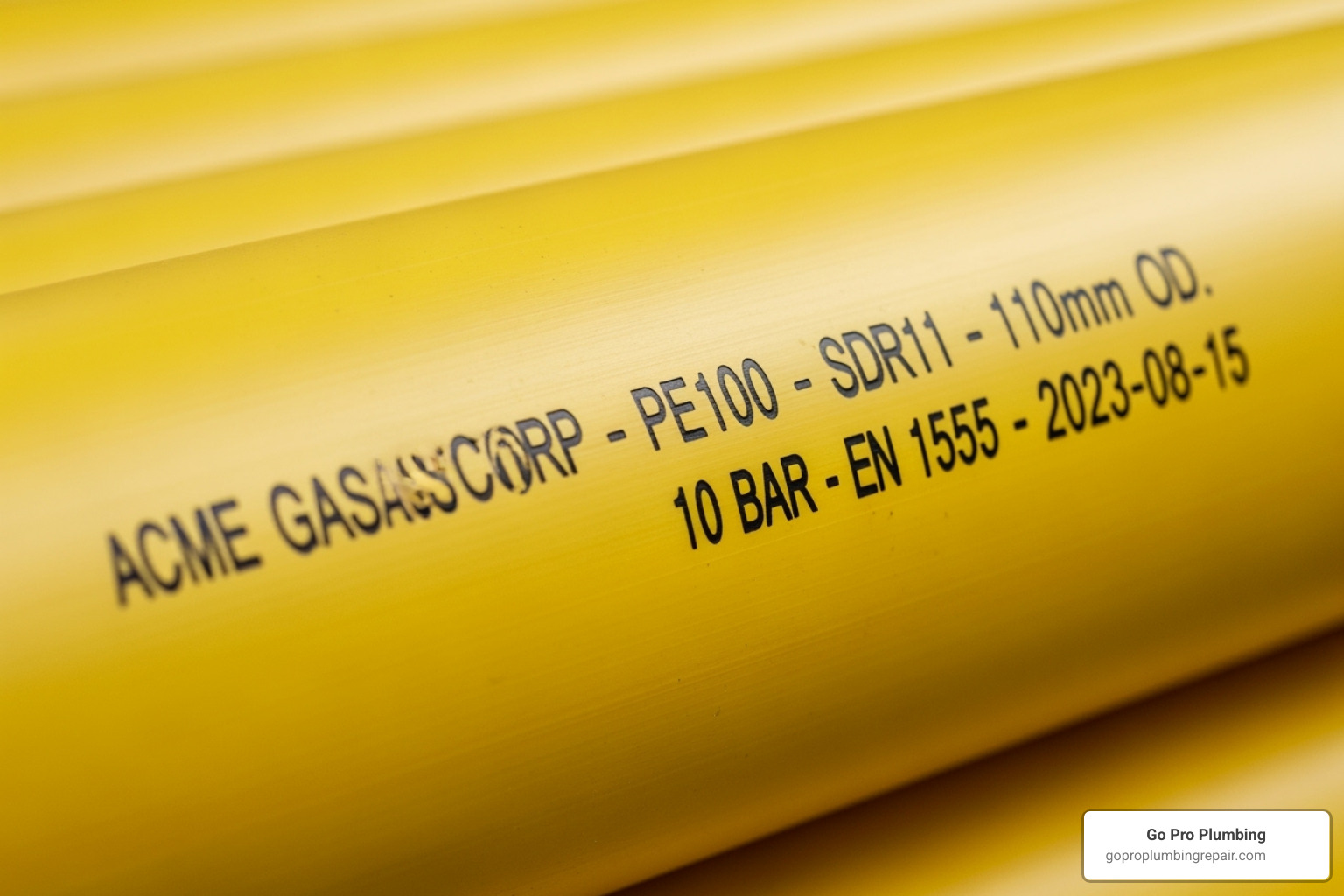 markings on a yellow poly gas pipe - plastic gas line repair