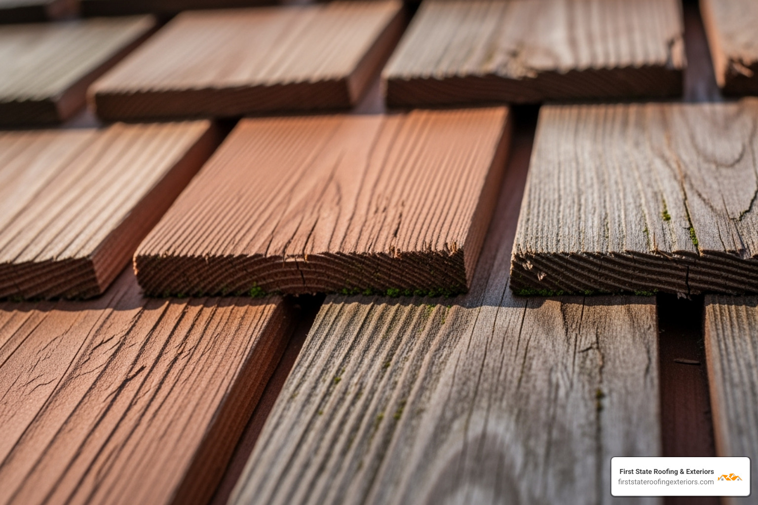 close-up of cedar shakes showing their rich texture and natural wood grain - cedar shake roofers near me