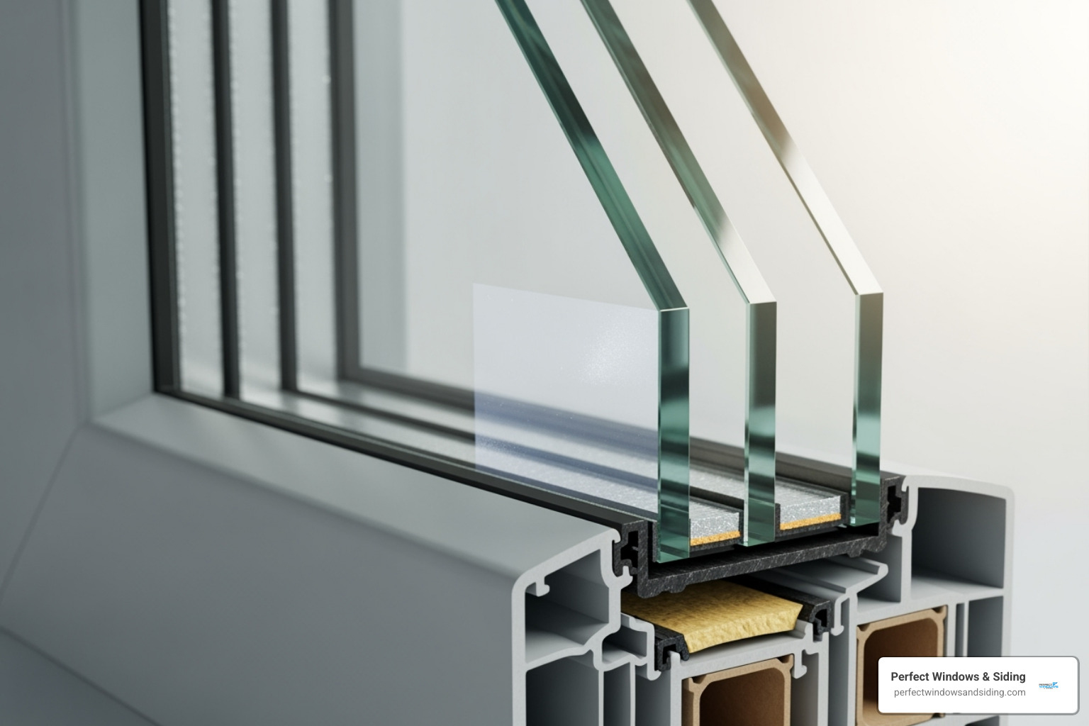 cross-section of a triple-pane, Low-E, gas-filled window - save energy windows