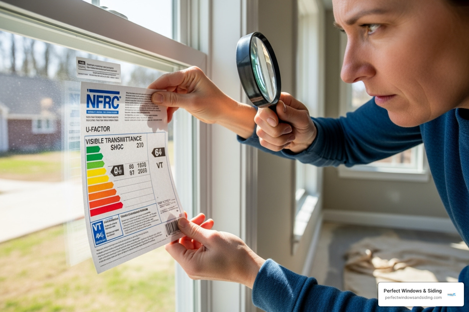 homeowner looking at an NFRC window label - save energy windows