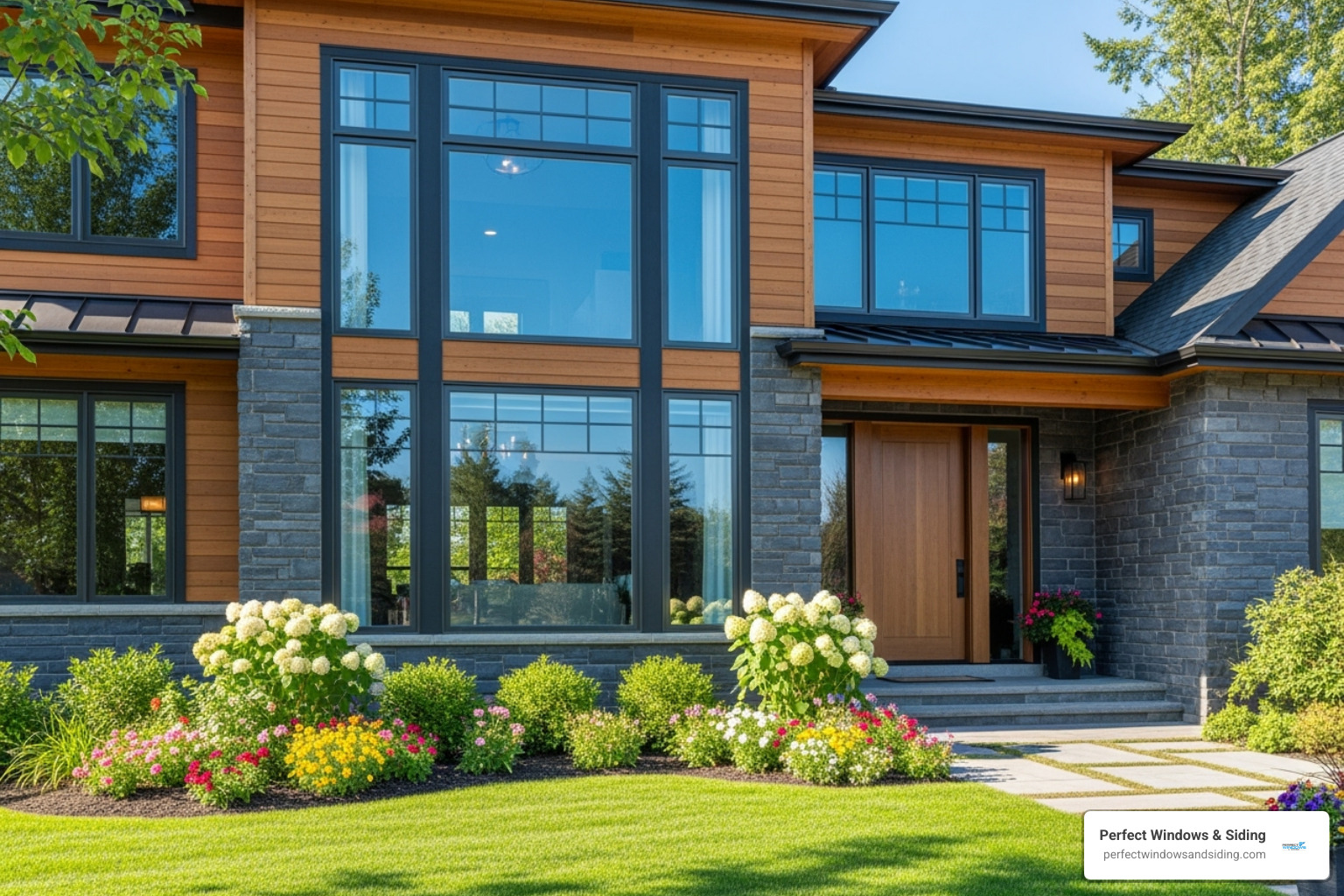 beautiful home exterior featuring new, energy-efficient windows - save energy windows