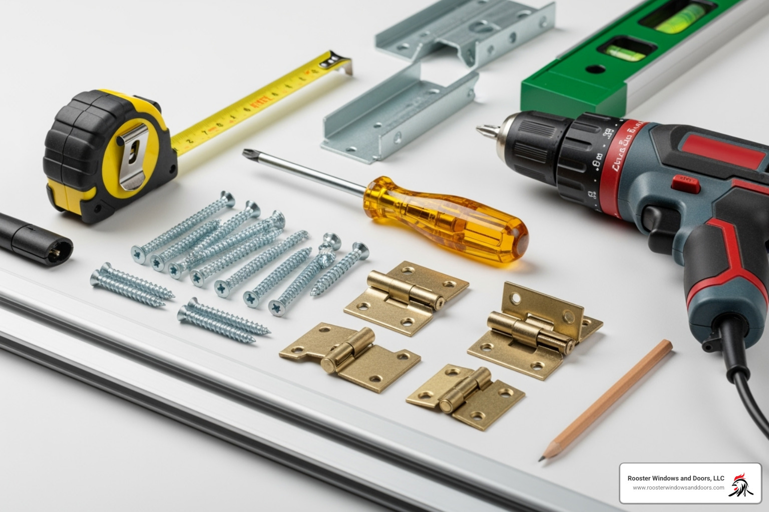 all necessary tools and materials laid out - install folding closet doors