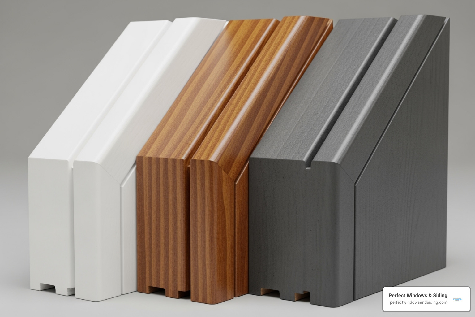 image of different window frame materials side-by-side (vinyl, wood, composite) - cost to replace a window