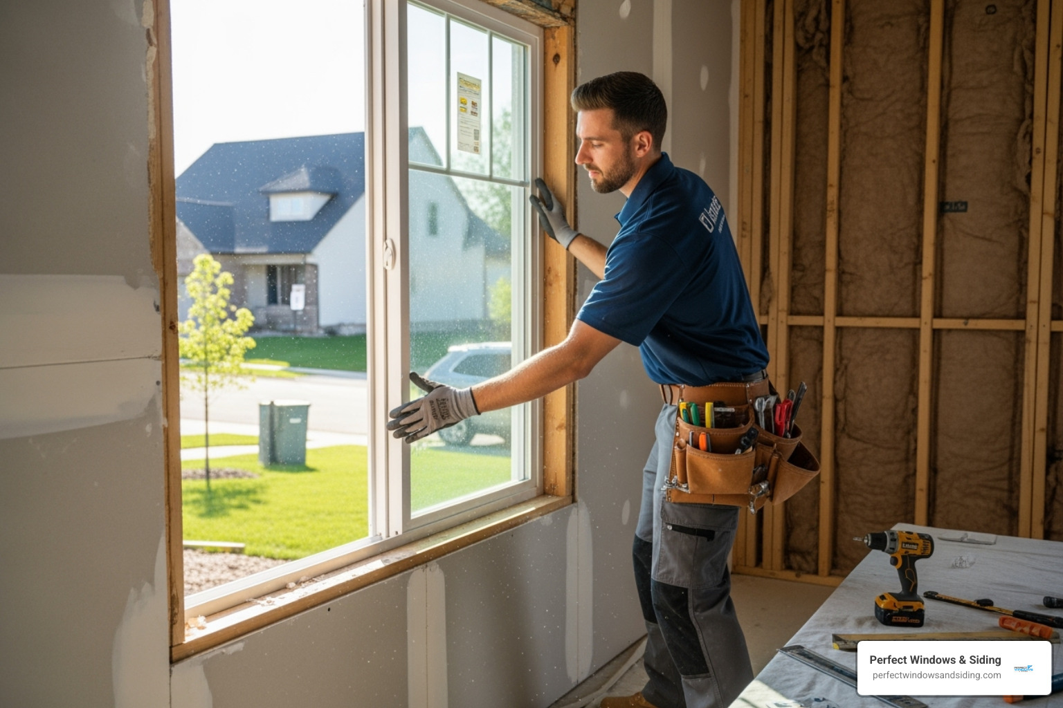 image of a professional installer carefully fitting a new window - cost to replace a window