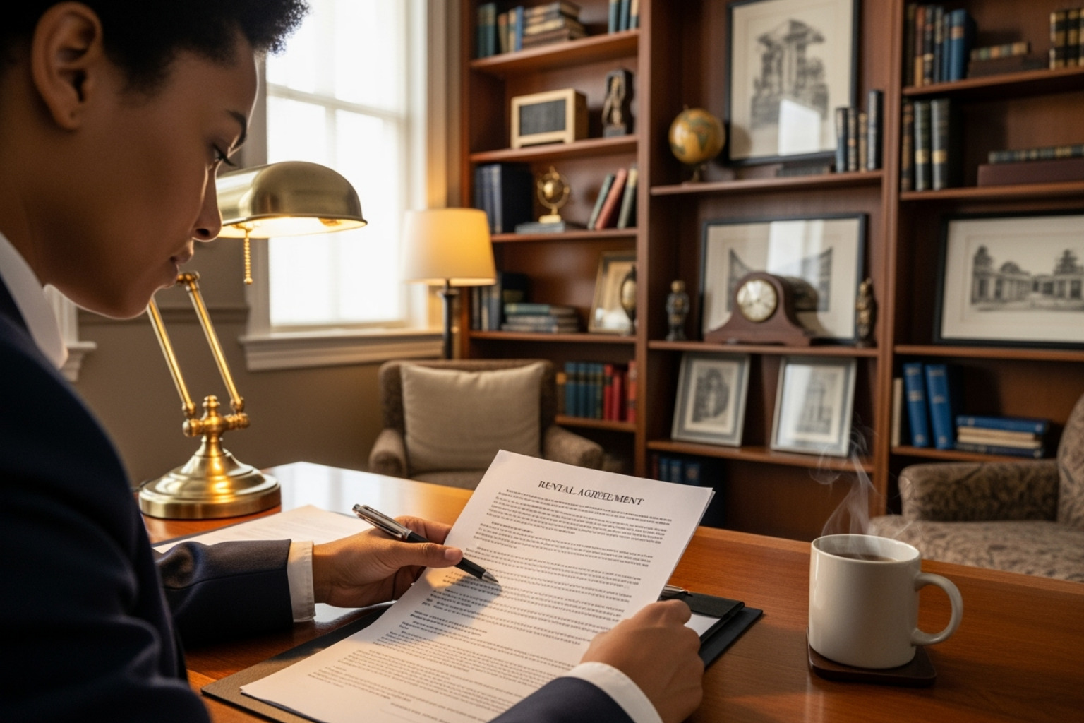 a person carefully reviewing a rental agreement with a pen - study abroad housing