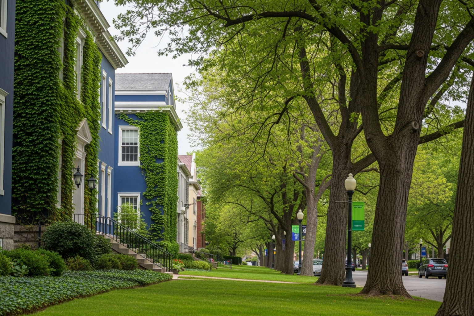 A university campus or a quiet, tree-lined street in a scholarly neighborhood, with academic-looking buildings and lush greenery. Colors are #0B669A and #7DBE43. - furnished apartments short term lease A university campus or a quiet, tree-lined street in a scholarly neighborhood, with academic-looking buildings and lush greenery. Colors are #0B669A and #7DBE43. - furnished apartments short term lease