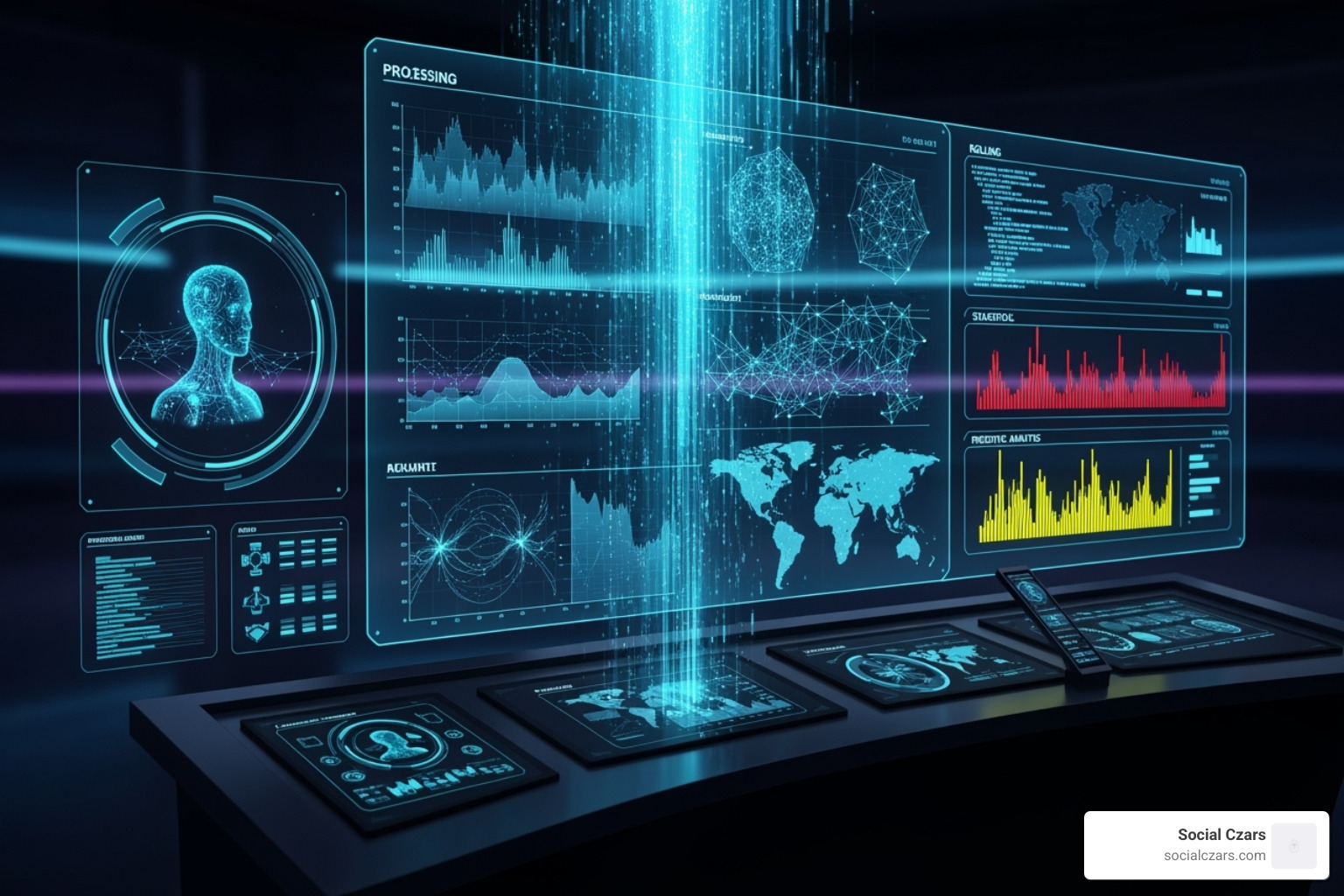 of a futuristic dashboard showing AI analyzing data streams - Crisis SEO