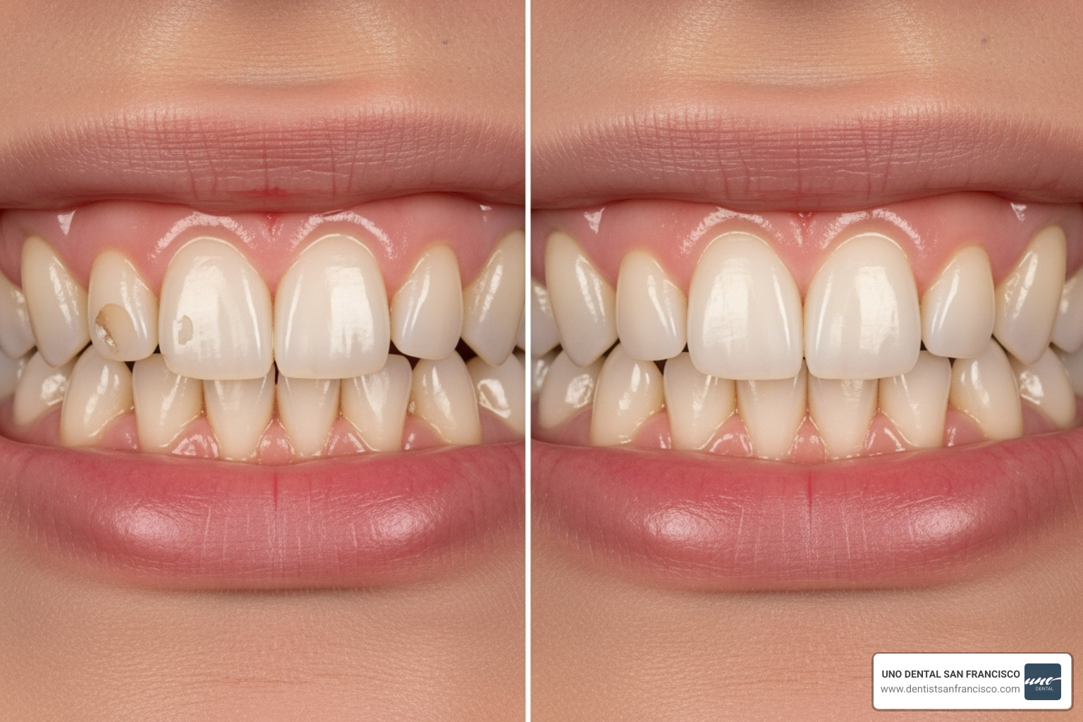 Image showing before and after results of cosmetic dental bonding - teeth after braces