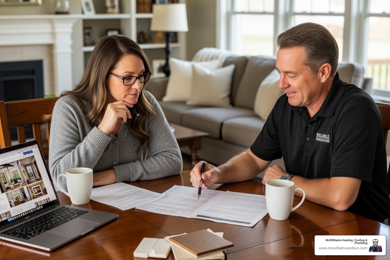homeowner reviewing a written estimate with a contractor - ac contractors in my area homeowner reviewing a written estimate with a contractor - ac contractors in my area