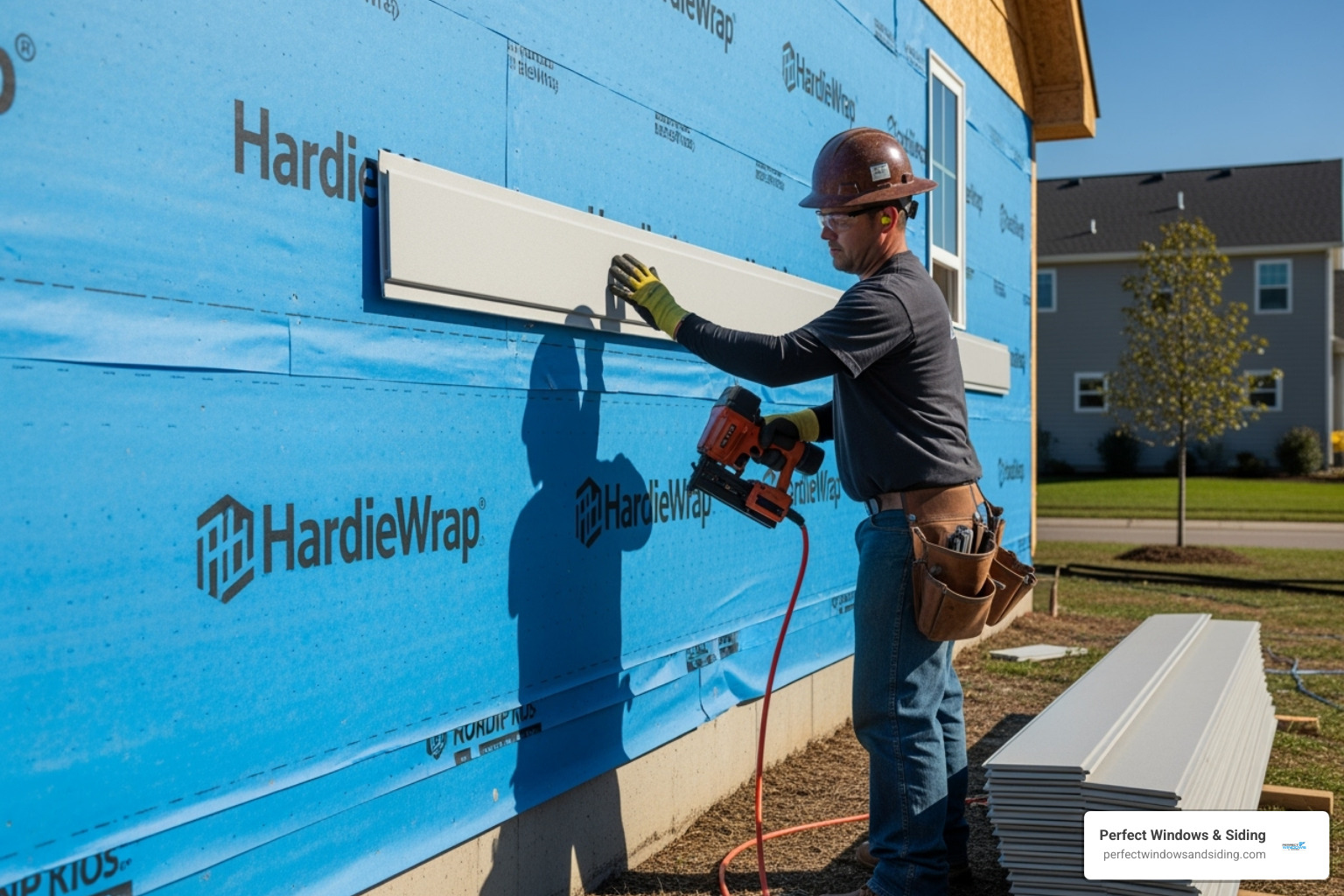 of siding being installed over a HardieWrap weather barrier. - cost to replace hardie siding