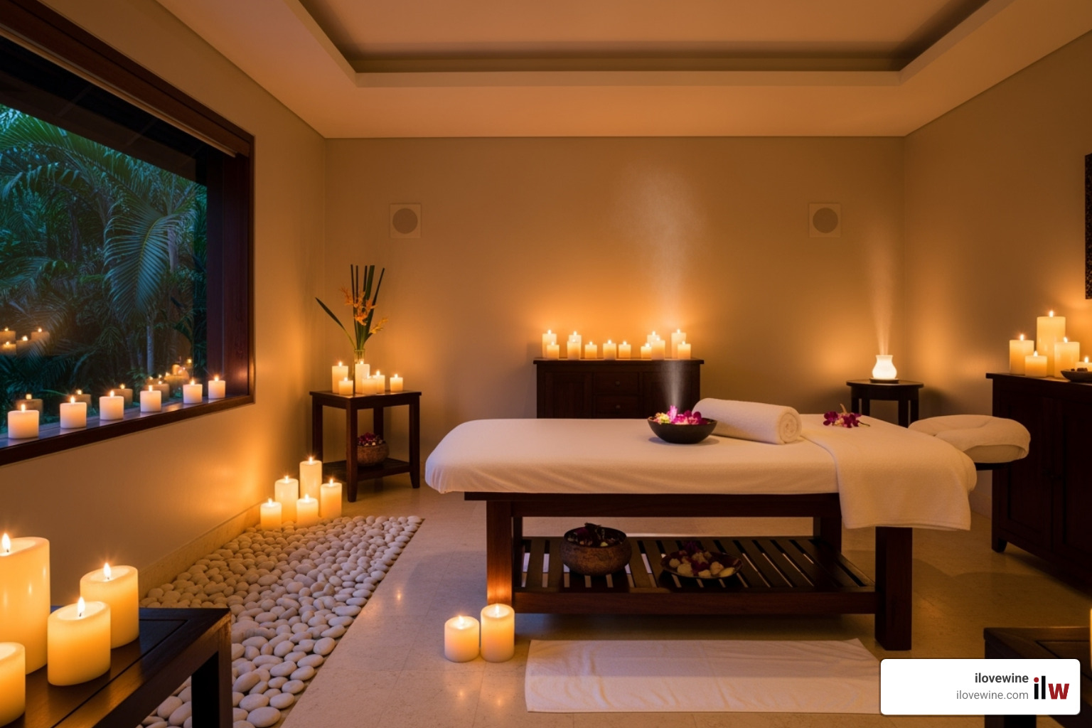 A serene spa setting with candles and soft lighting within a resort - resort A serene spa setting with candles and soft lighting within a resort - resort