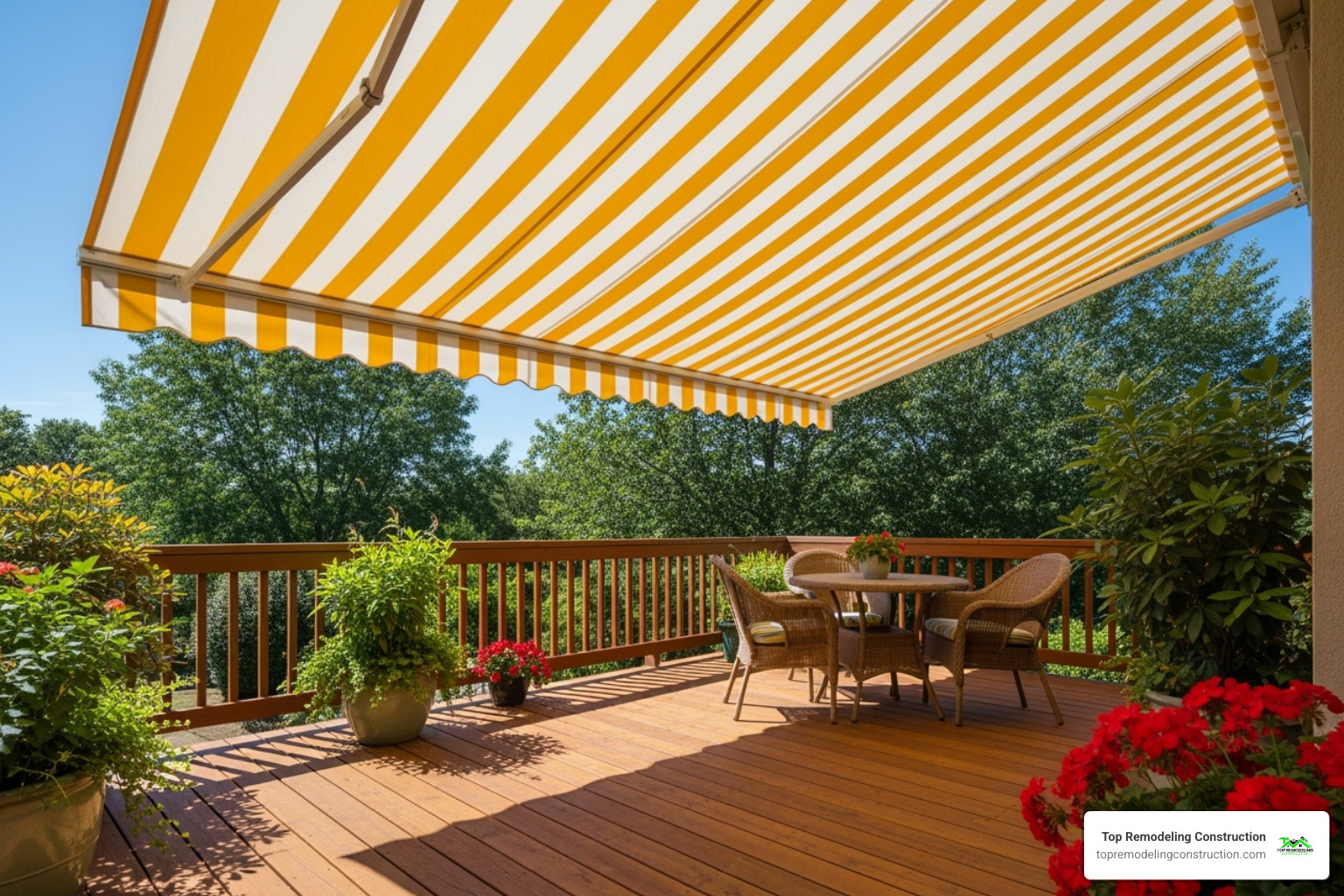 vibrant retractable awning over a sunny deck - Patio cover ideas vibrant retractable awning over a sunny deck - Patio cover ideas