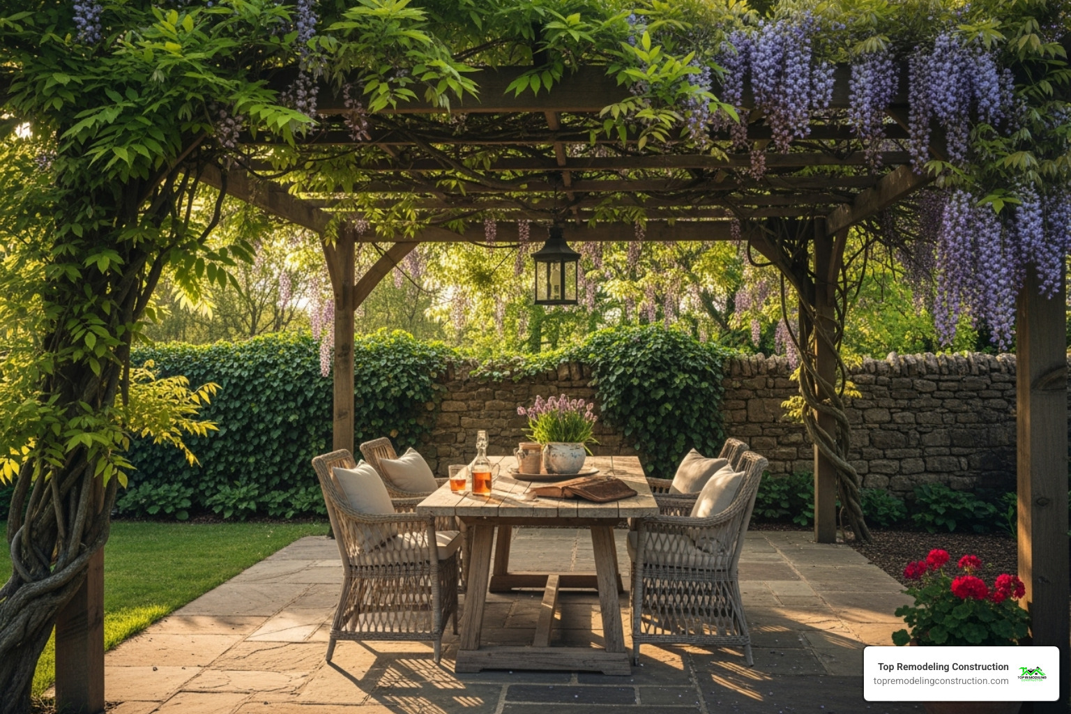 patio with a natural wisteria canopy over a pergola - Patio cover ideas patio with a natural wisteria canopy over a pergola - Patio cover ideas