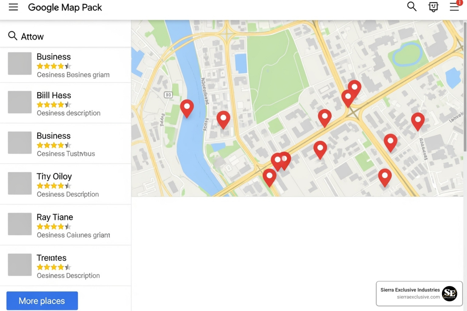Google Map Pack results on a search engine results page showing business listings, ratings, and locations - how does local seo work