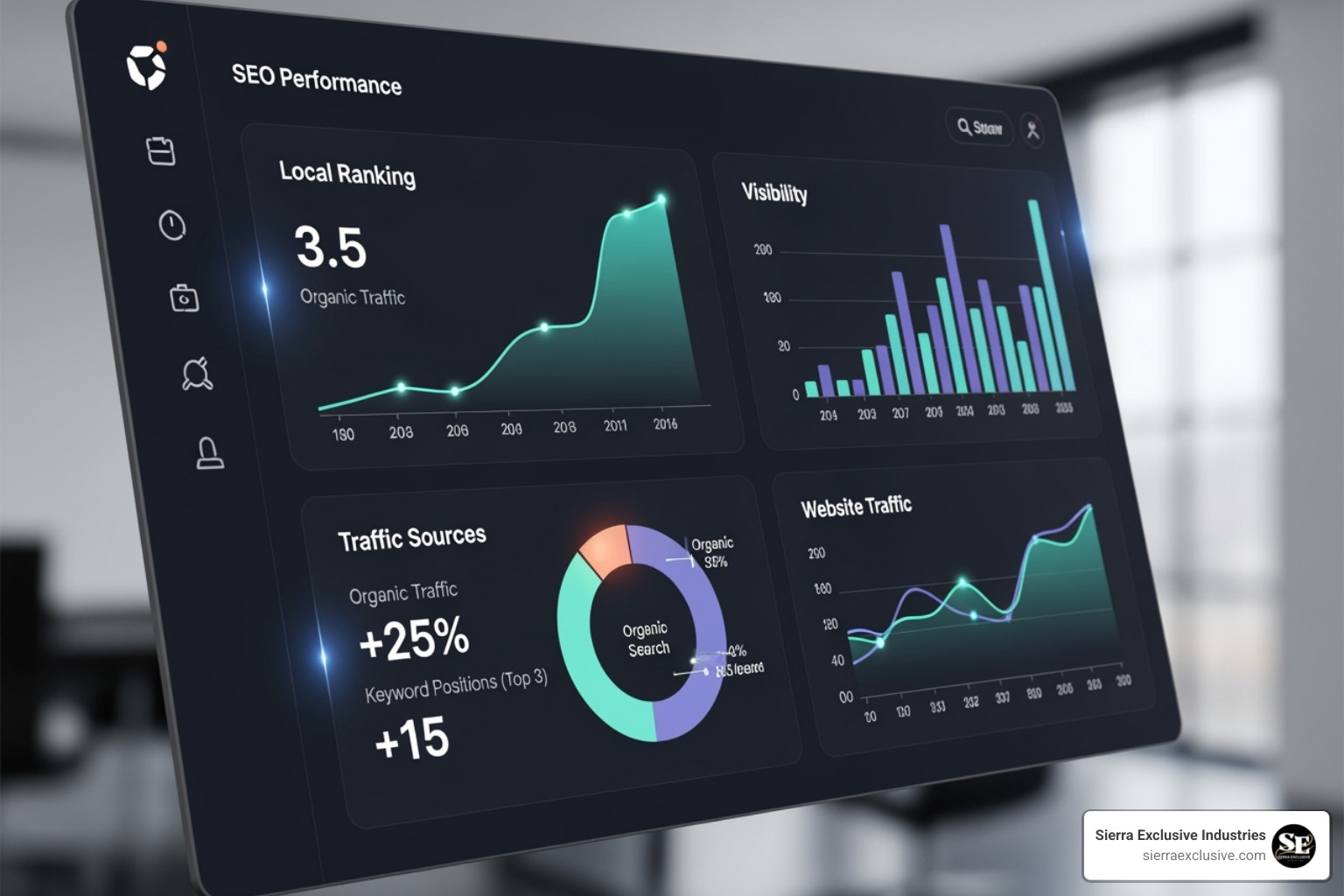 Dashboard showing local ranking improvements, with charts and graphs indicating increased visibility and traffic - how does local seo work