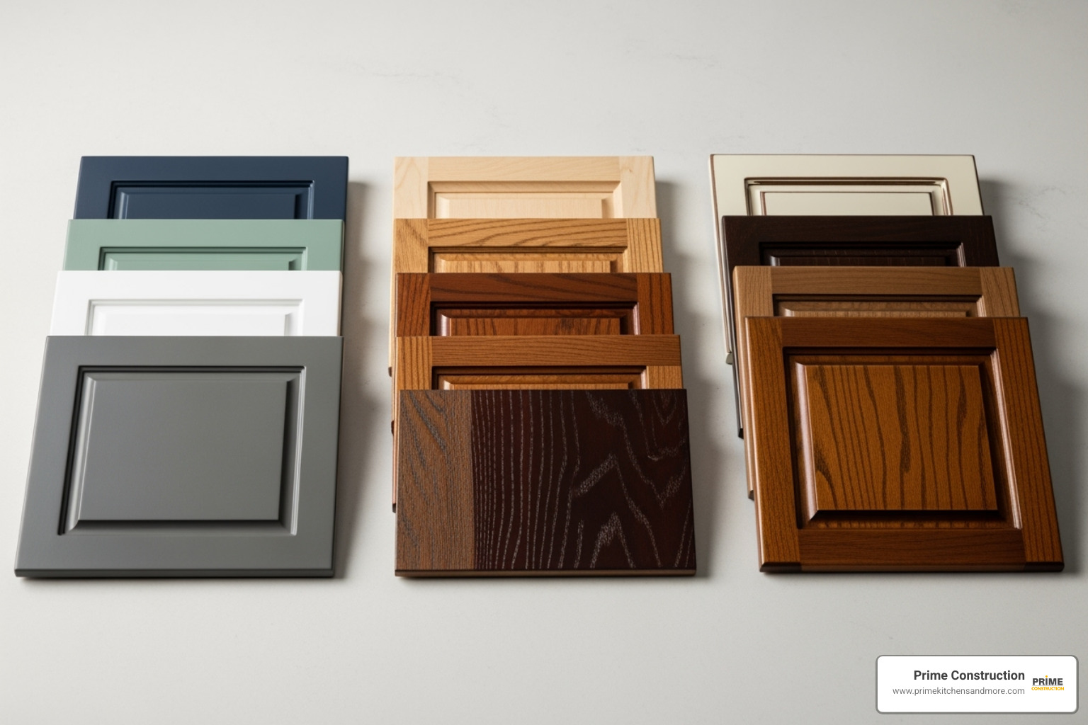 various cabinet finish samples, including painted colors, wood stains, and glazes - kitchen cabinet refinishing orlando fl