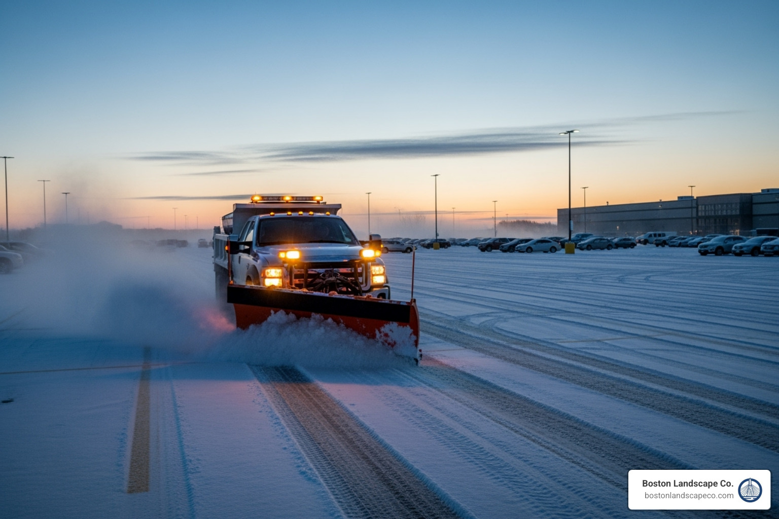 commercial plow clearing parking lot - cost of snow removal