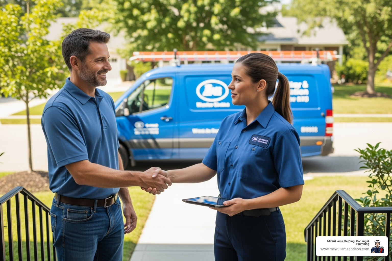 homeowner shaking hands with a uniformed HVAC technician - hvac repair in my area homeowner shaking hands with a uniformed HVAC technician - hvac repair in my area