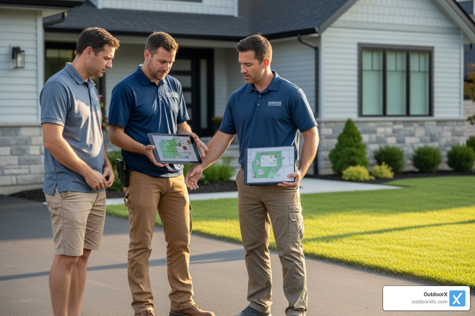 contractor discussing plans with homeowner - driveway grading companies near me