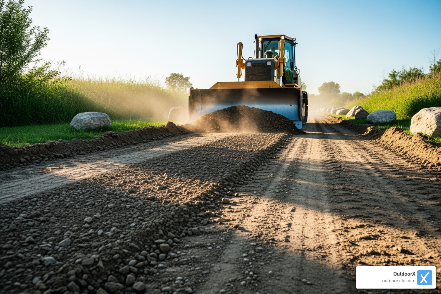 heavy machinery leveling a driveway - driveway grading companies near me