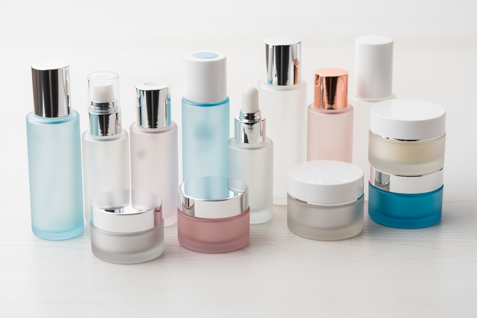 Assortment of skincare bottles and jars, clearly labeled with ingredients like Retinol, Niacinamide, and Vitamin C, suggesting a comprehensive routine - what shrinks pores on face