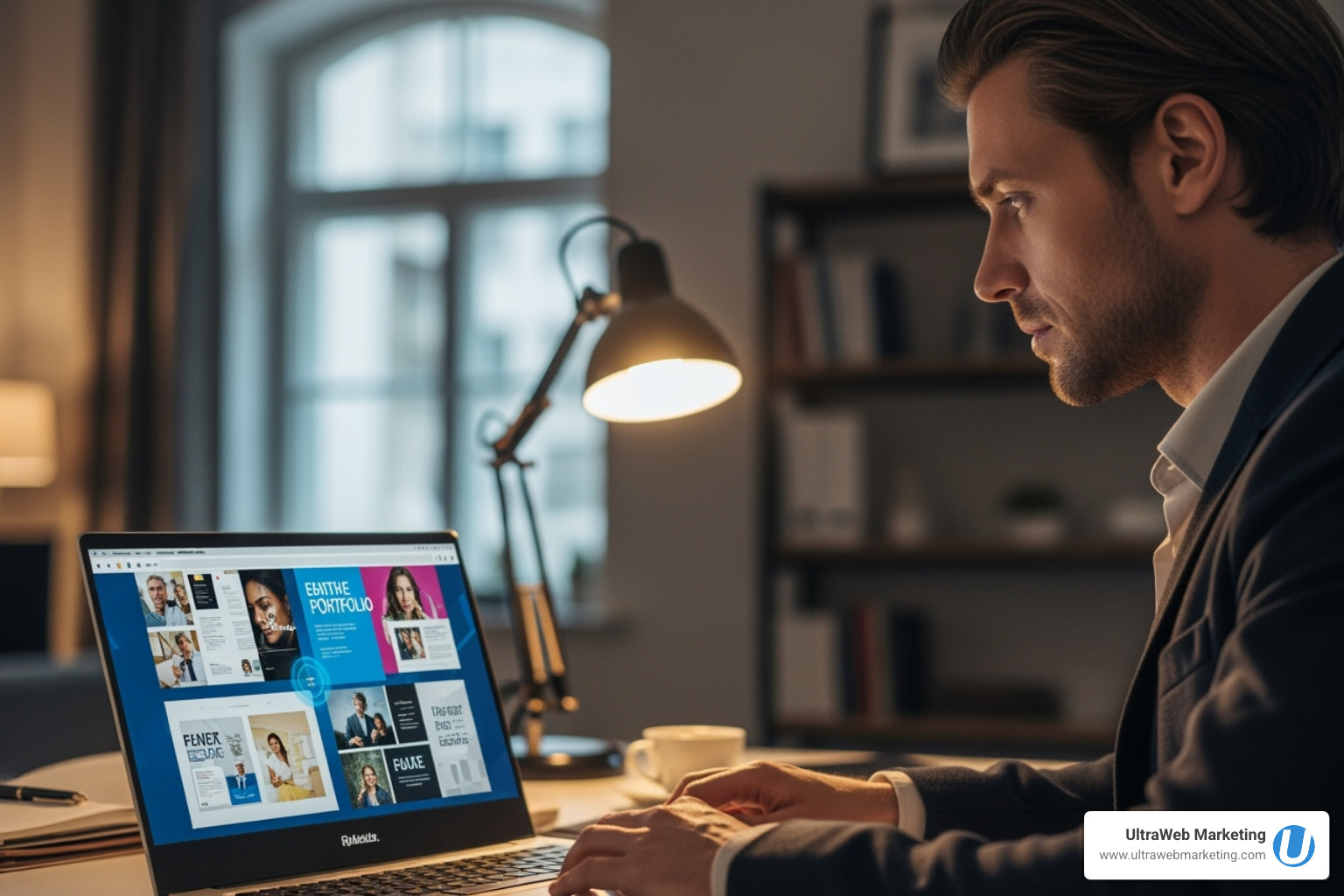 a business owner reviewing UltraWeb Marketing's portfolio - ecommerce website development agency near me a business owner reviewing UltraWeb Marketing's portfolio - ecommerce website development agency near me