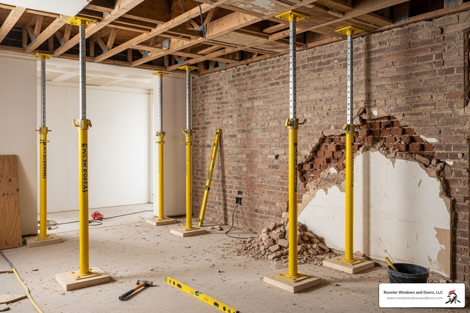 temporary Acrowprops - installing patio doors in brick wall