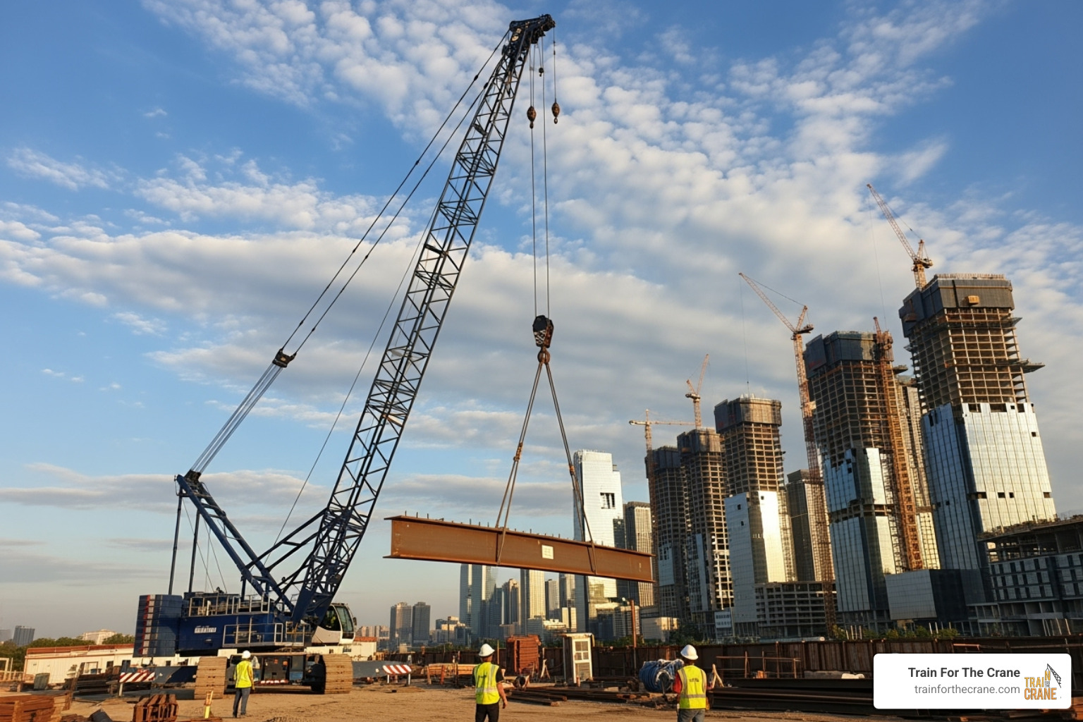 a crane lifting a large steel beam on a construction site - crane operator jobs