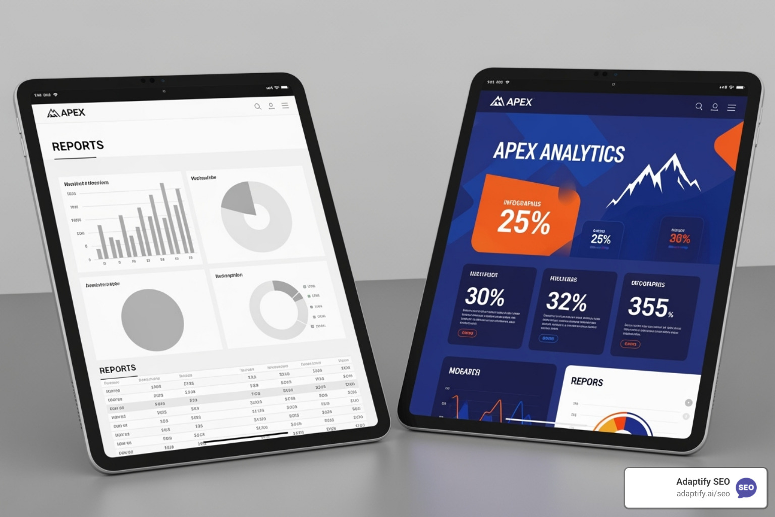 Generic report next to a fully branded white-label report - White label reporting tool