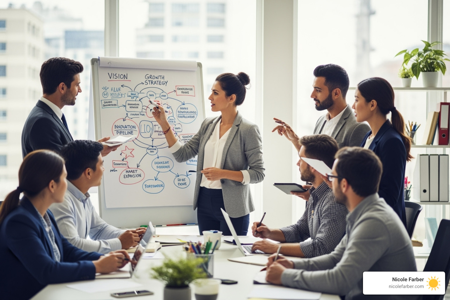 Image of a leader drawing a vision on a whiteboard - Business leadership advice
