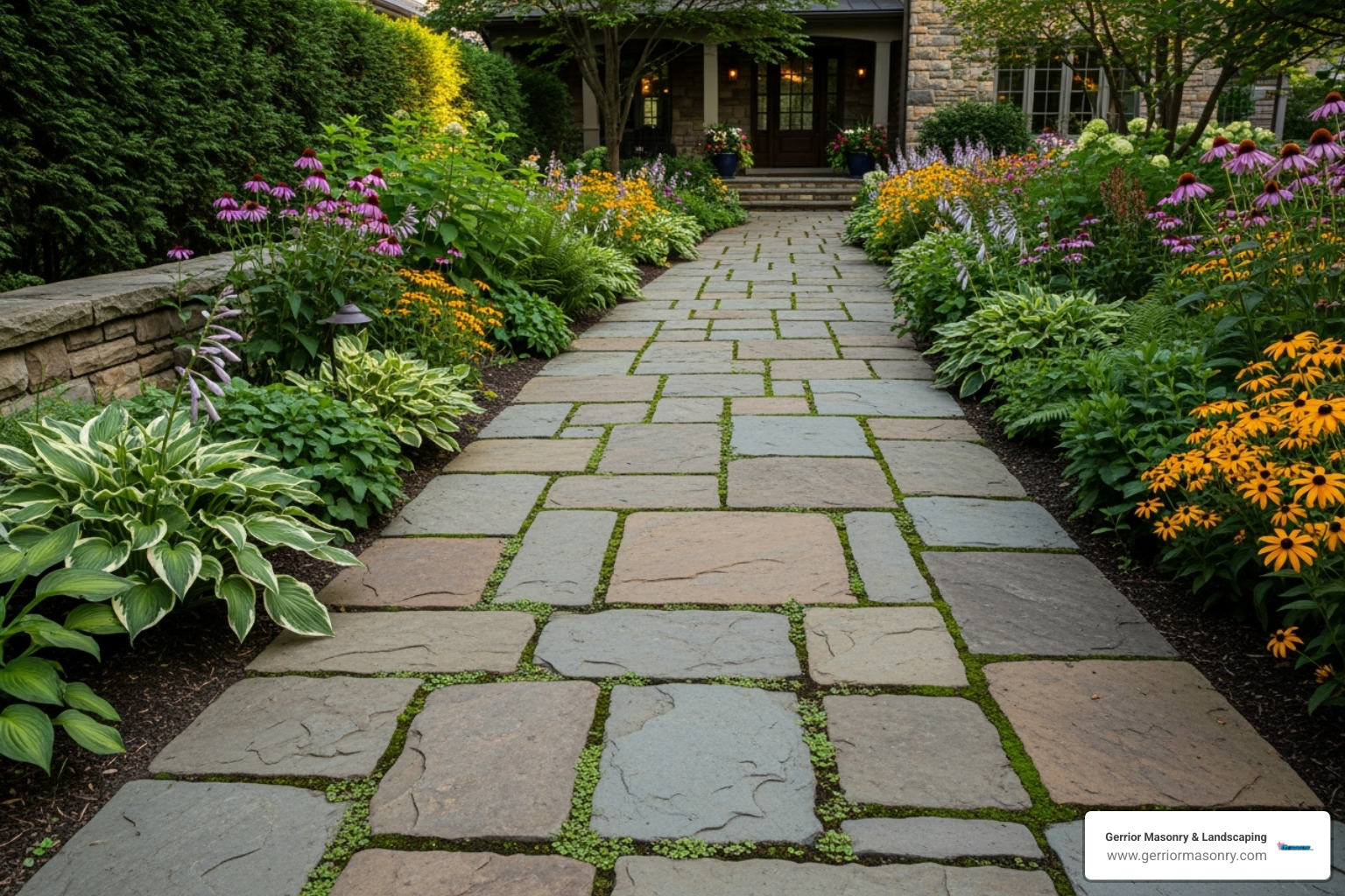 a beautiful natural stone walkway leading to a home - hardscape and landscape design a beautiful natural stone walkway leading to a home - hardscape and landscape design