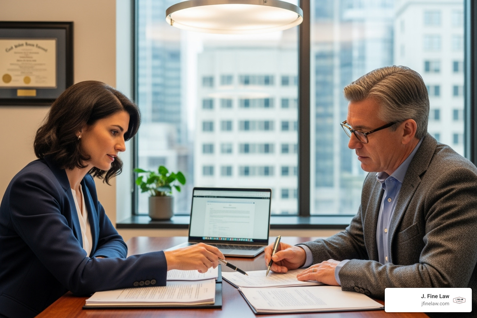 lawyer reviewing documents with client - cherry hill pedestrian accident lawyer