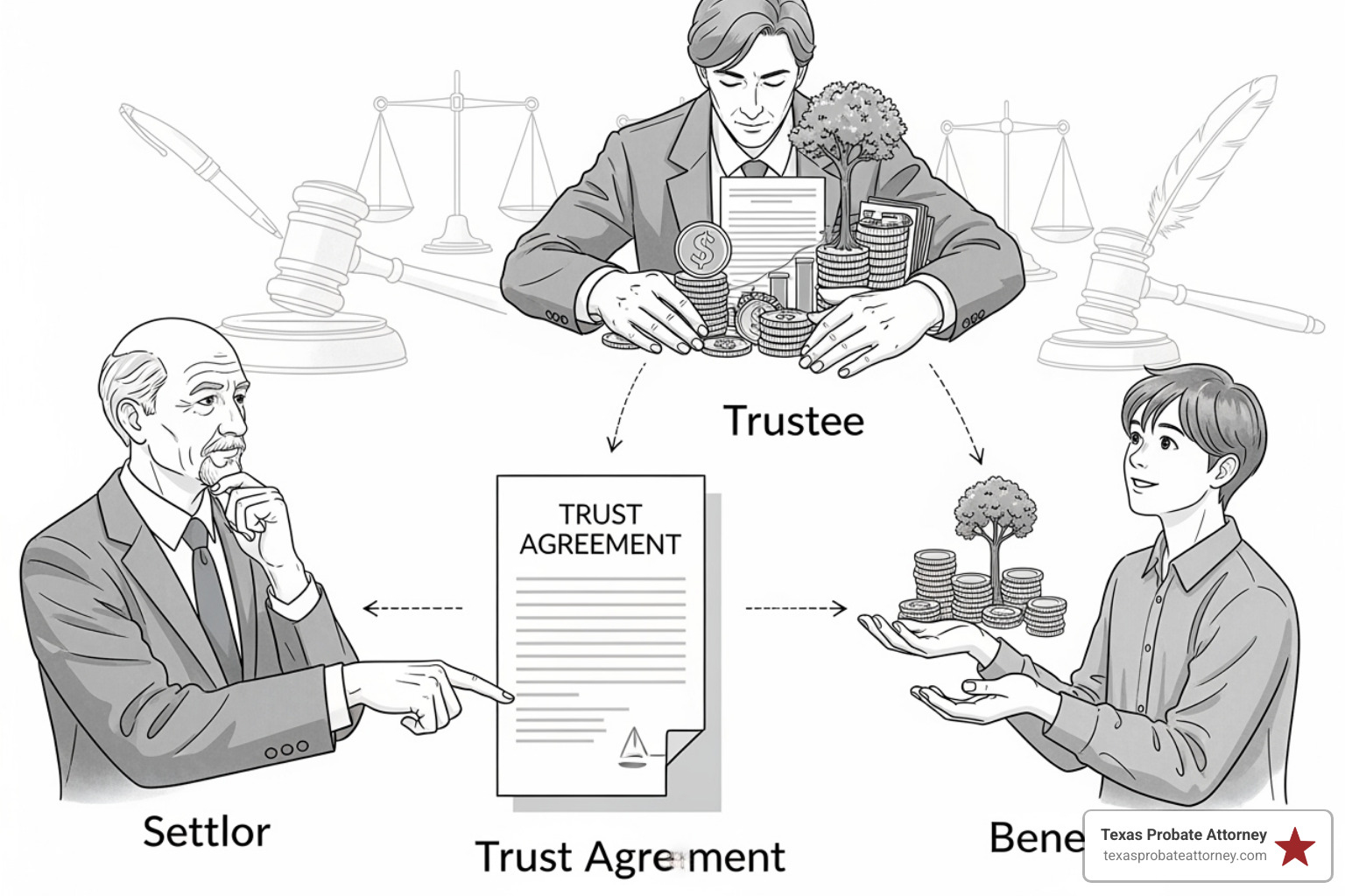visualizing the relationship between Settlor, Trustee, and Beneficiary in a Texas context - What is trust administration