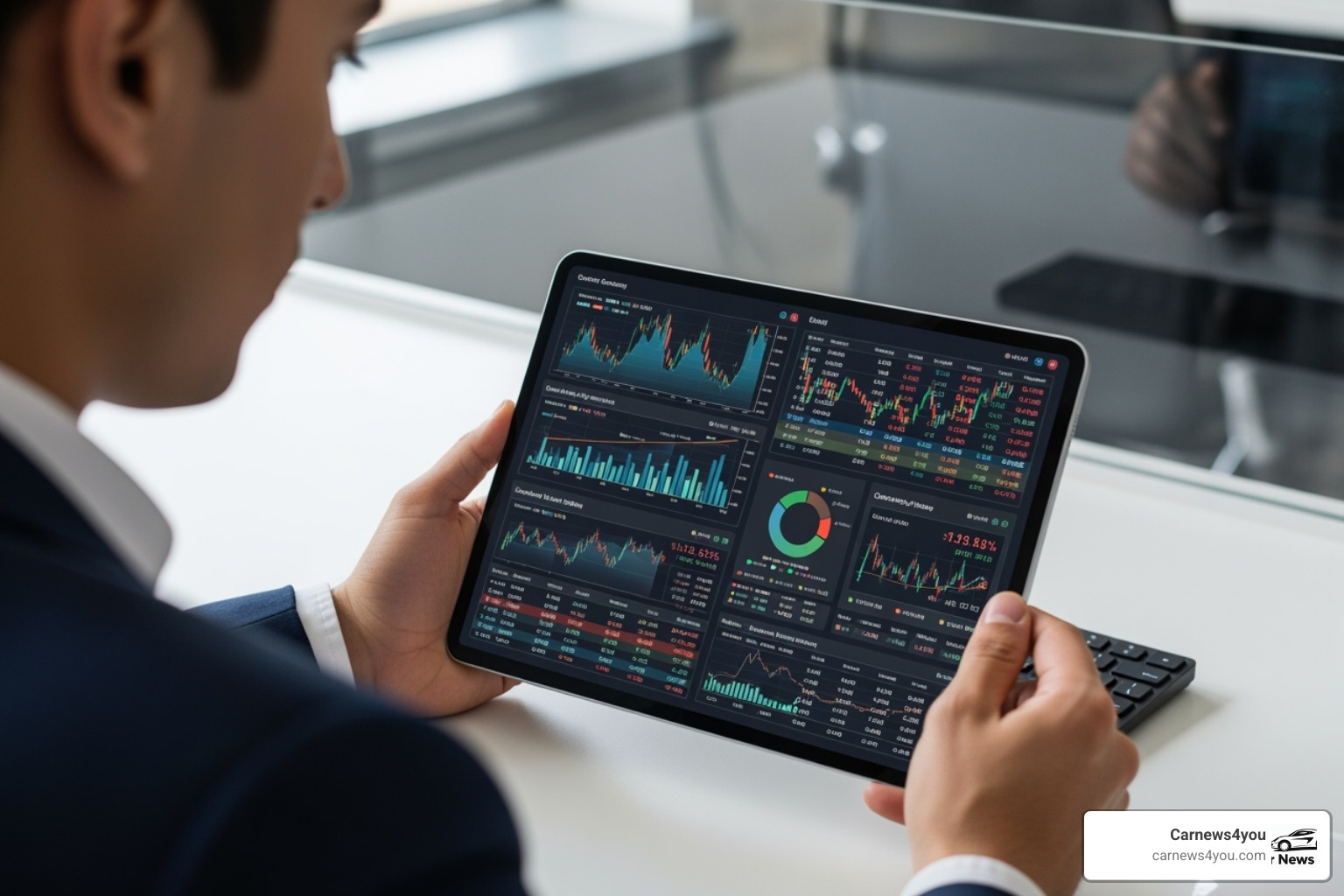 Person analyzing financial charts on a tablet Person analyzing financial charts on a tablet