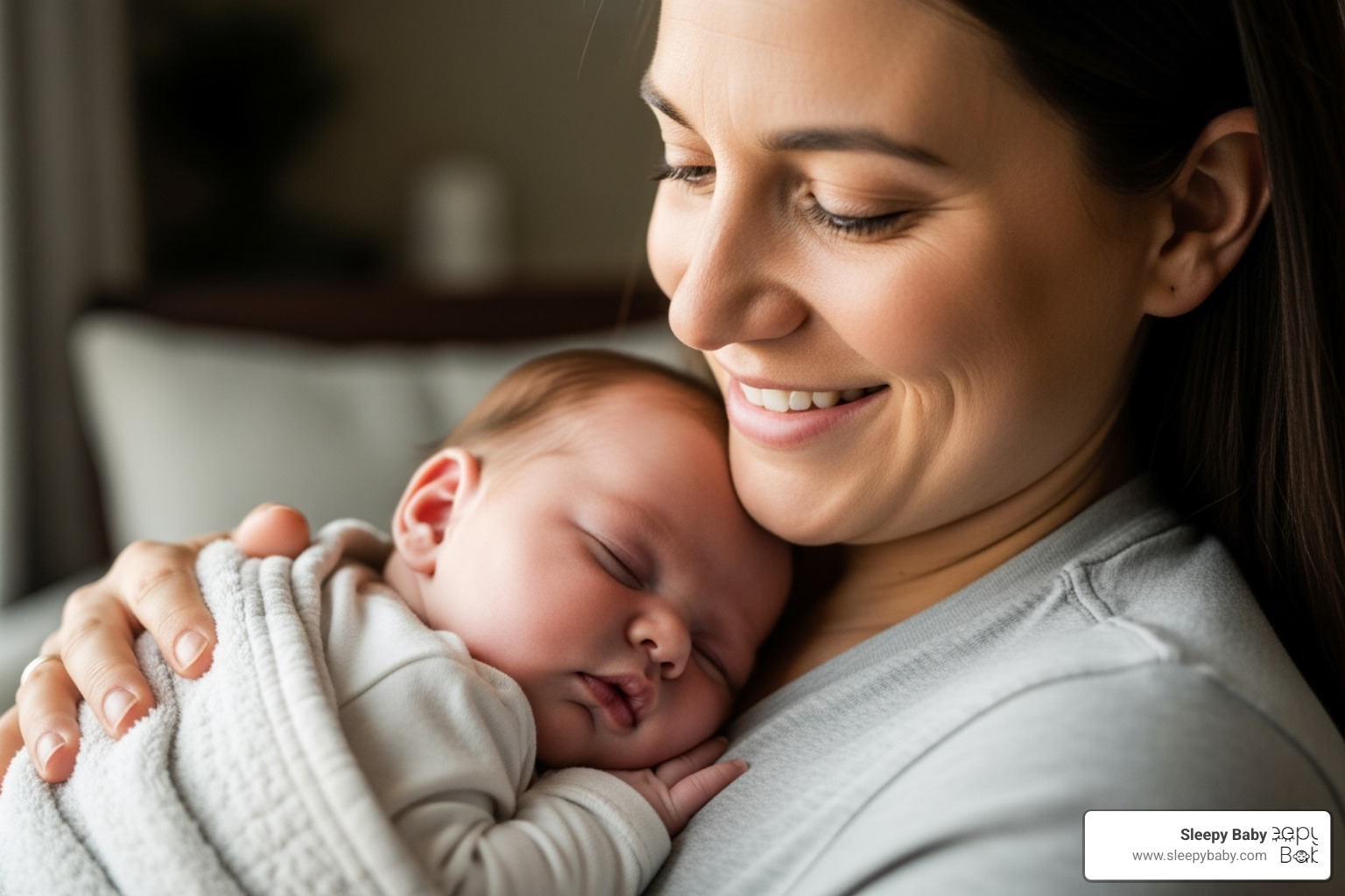 smiling parent holding sleeping baby - how many naps for 6 month old