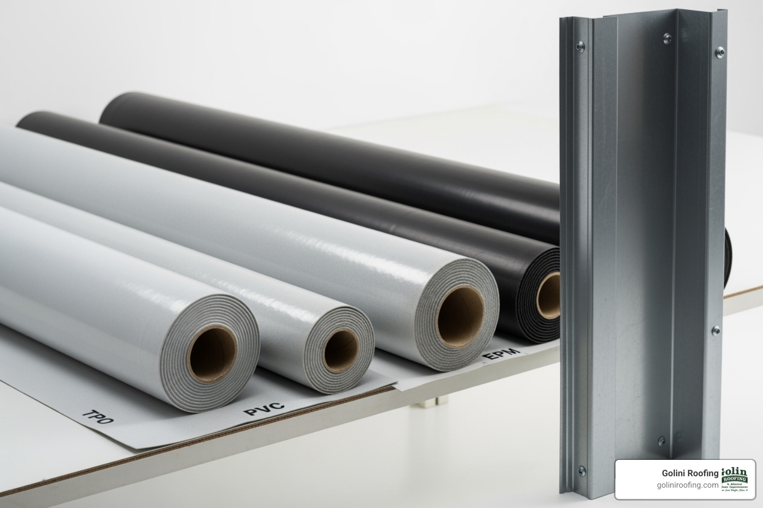 rolls of different membrane materials and a standing seam metal panel - low slope residential roofing rolls of different membrane materials and a standing seam metal panel - low slope residential roofing