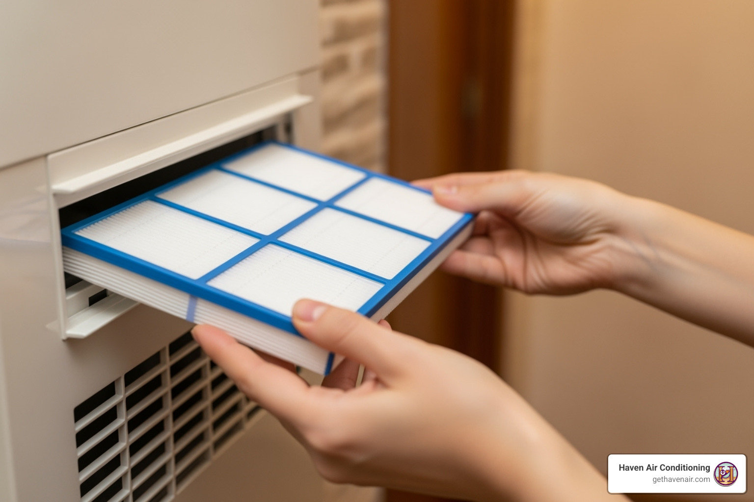 A homeowner easily replacing a clean air filter in their HVAC system, demonstrating a simple yet effective DIY maintenance task. - ac repair riverside