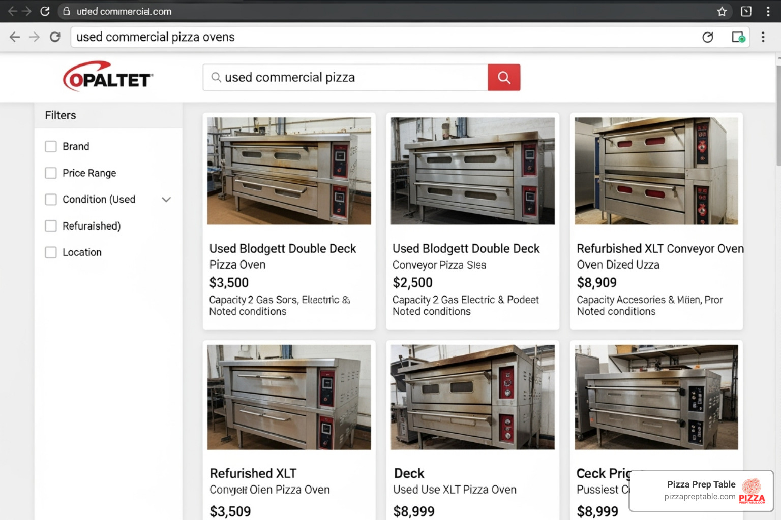 screenshot showing various online listings for used pizza ovens - used commercial pizza oven screenshot showing various online listings for used pizza ovens - used commercial pizza oven