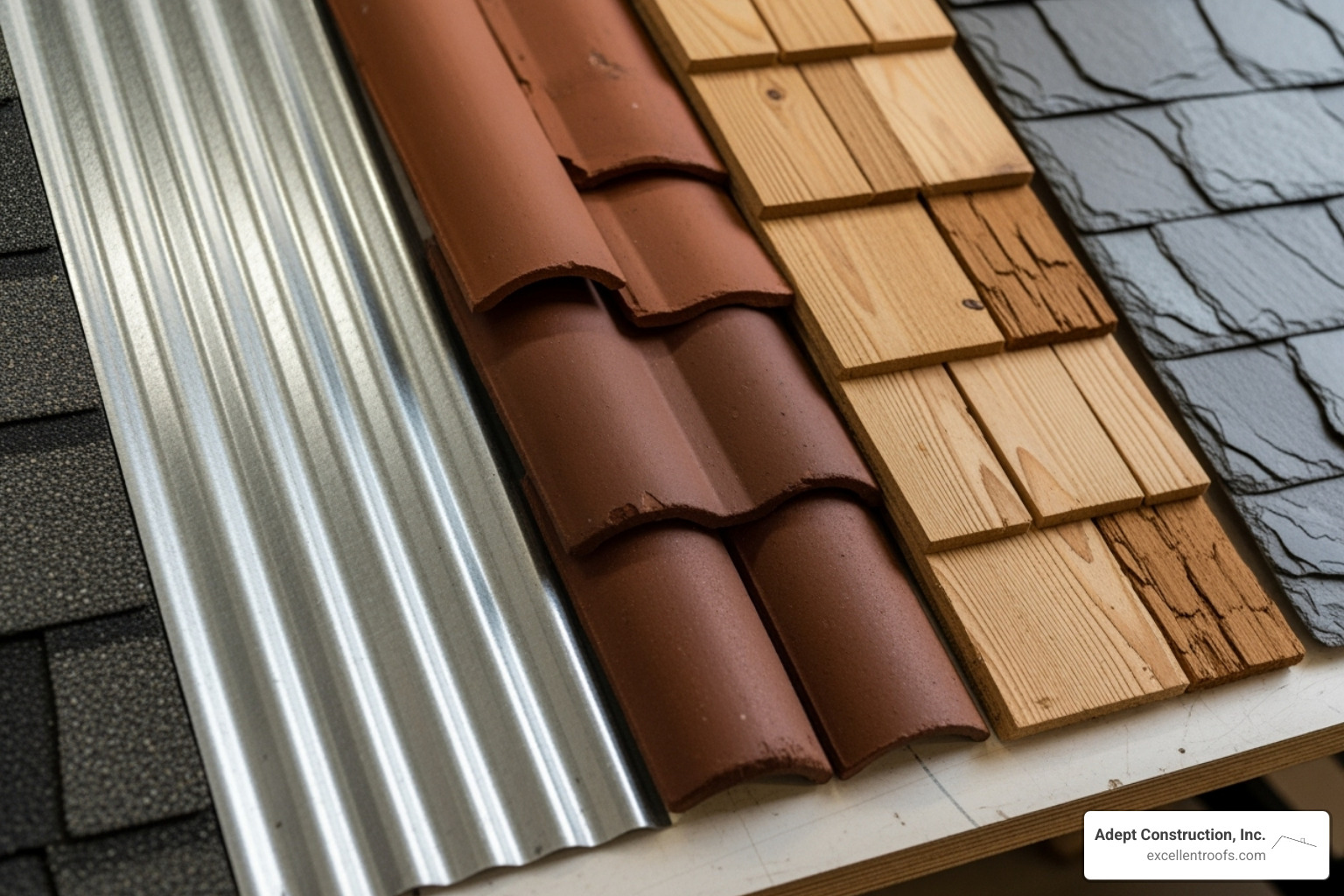 Different roofing material samples side-by-side - roofing near me Different roofing material samples side-by-side - roofing near me