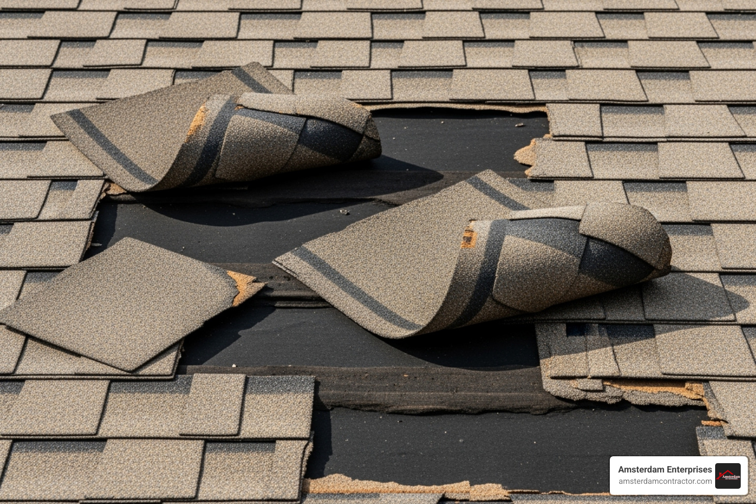 damaged shingles on a roof - roofing company near me