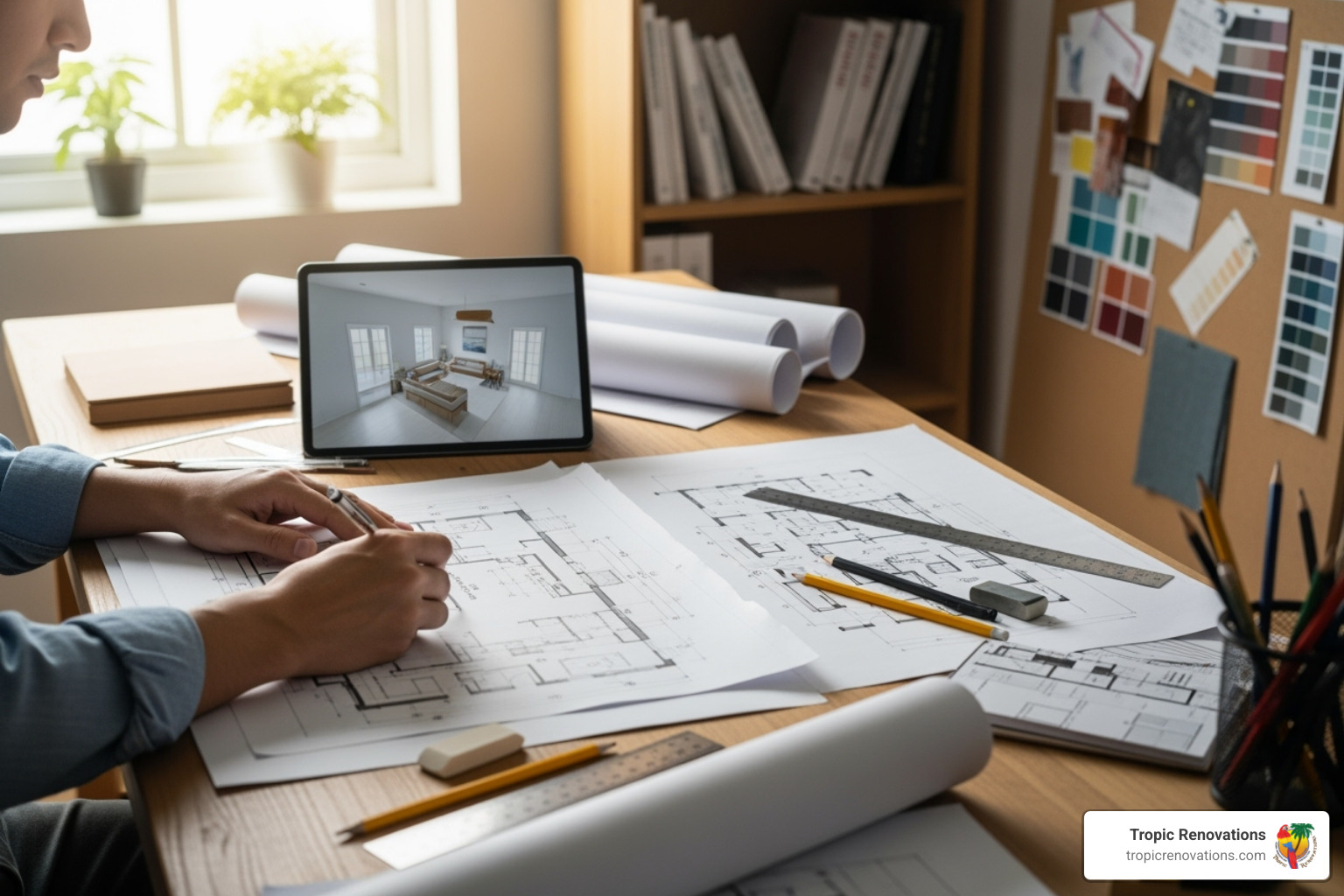 person sketching renovation plans - how to choose a home remodeling contractor person sketching renovation plans - how to choose a home remodeling contractor