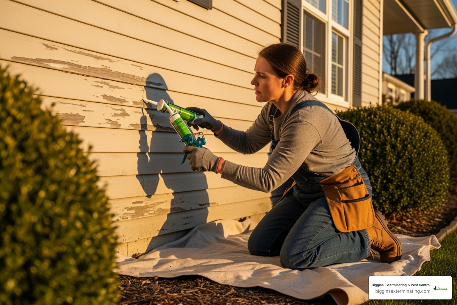 homeowner sealing a crack in their home's exterior siding - best way to get rid of hornets nest on house homeowner sealing a crack in their home's exterior siding - best way to get rid of hornets nest on house