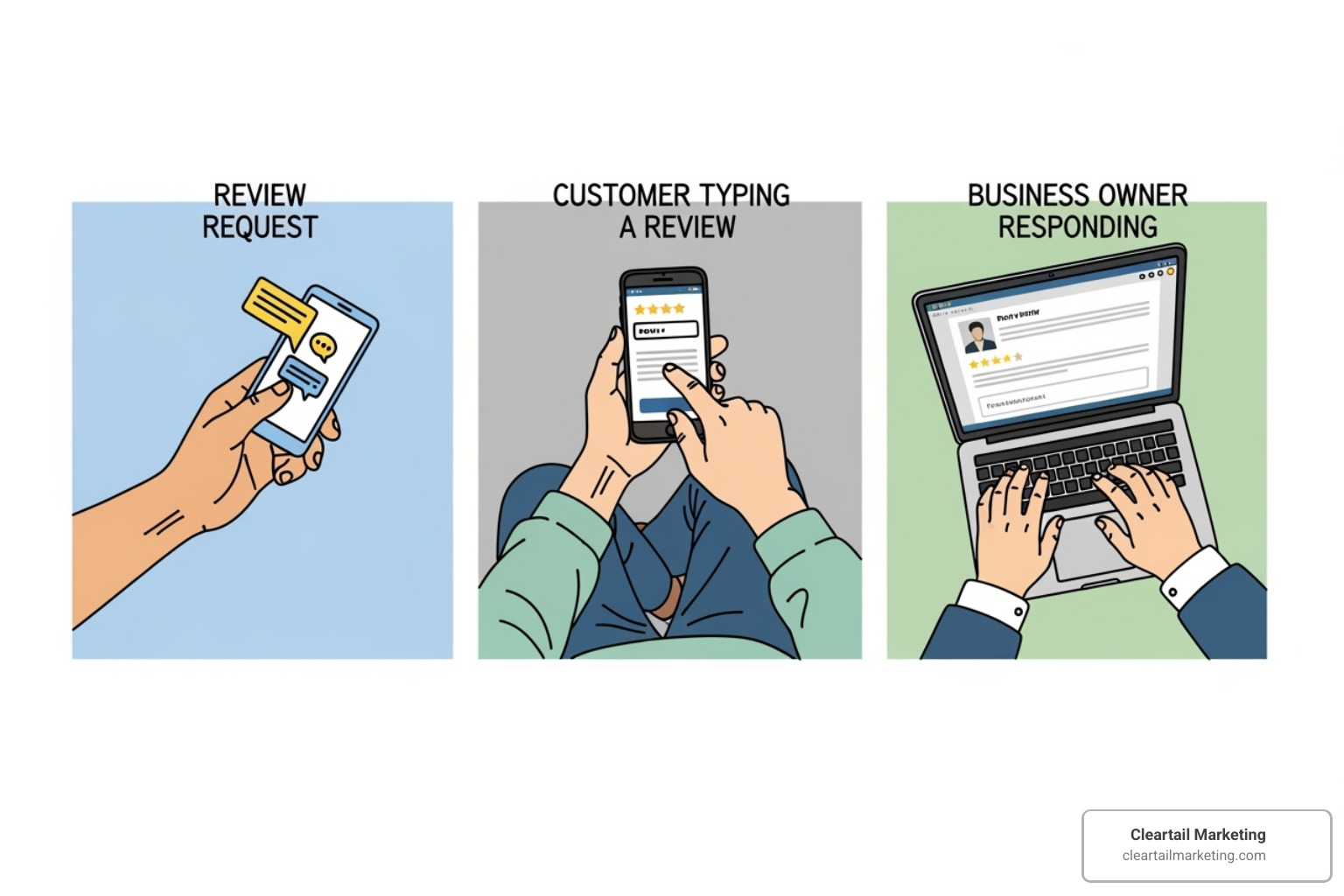FLOWCHART SHOWING THE REVIEW MANAGEMENT PROCESS FROM REQUEST TO RESPONSE - SMALL BUSINESS REVIEW MANAGEMENT