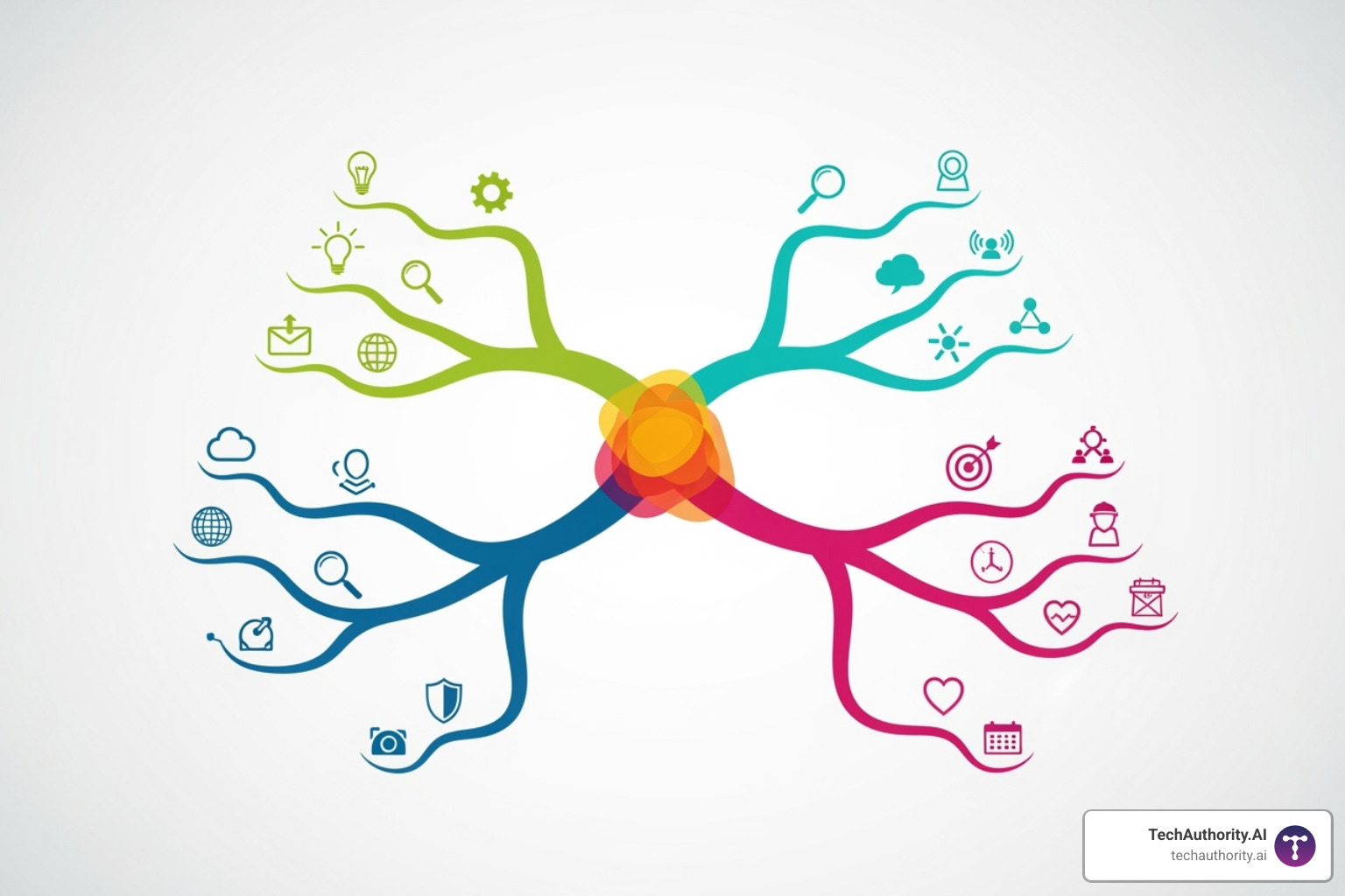 Mind map created in Canva with colorful branches and icons - mind map free download