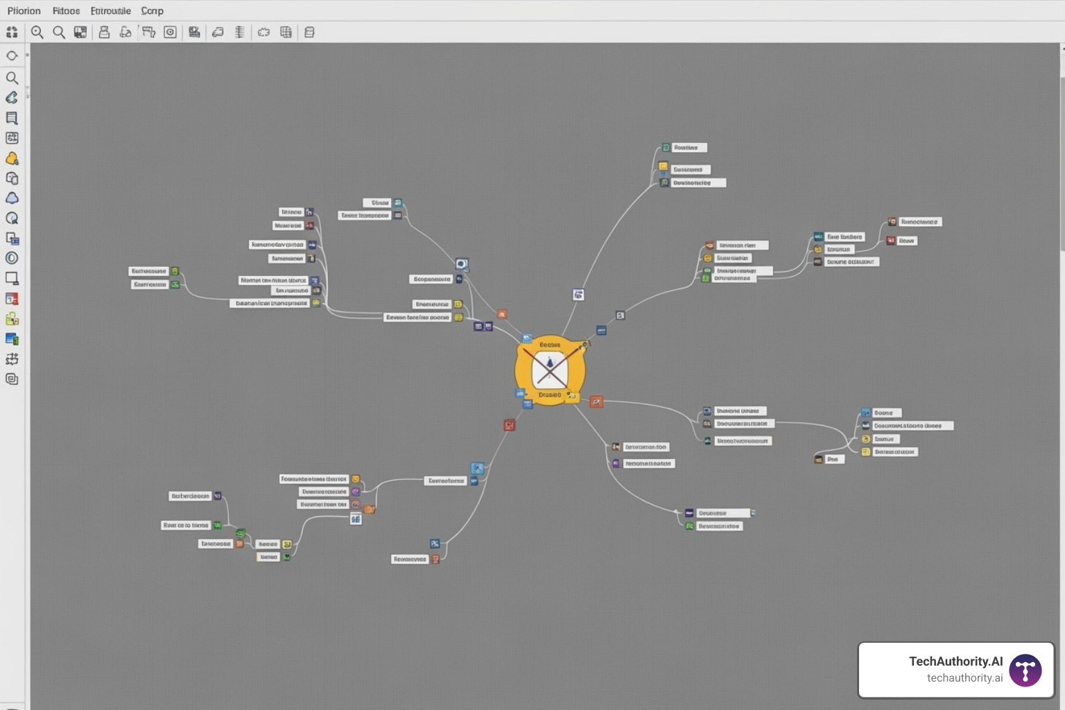 Xmind interface showing a complex mind map with various branches and icons - mind map free download