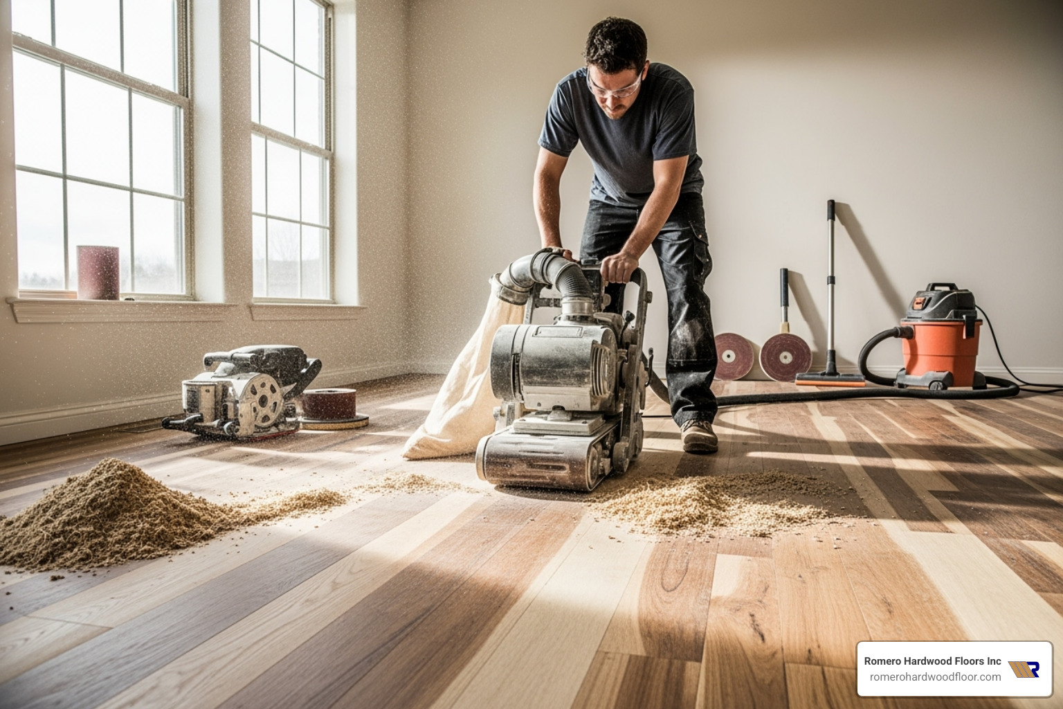 hardwood floor being professionally sanded and refinished - Hardwood flooring advantages hardwood floor being professionally sanded and refinished - Hardwood flooring advantages