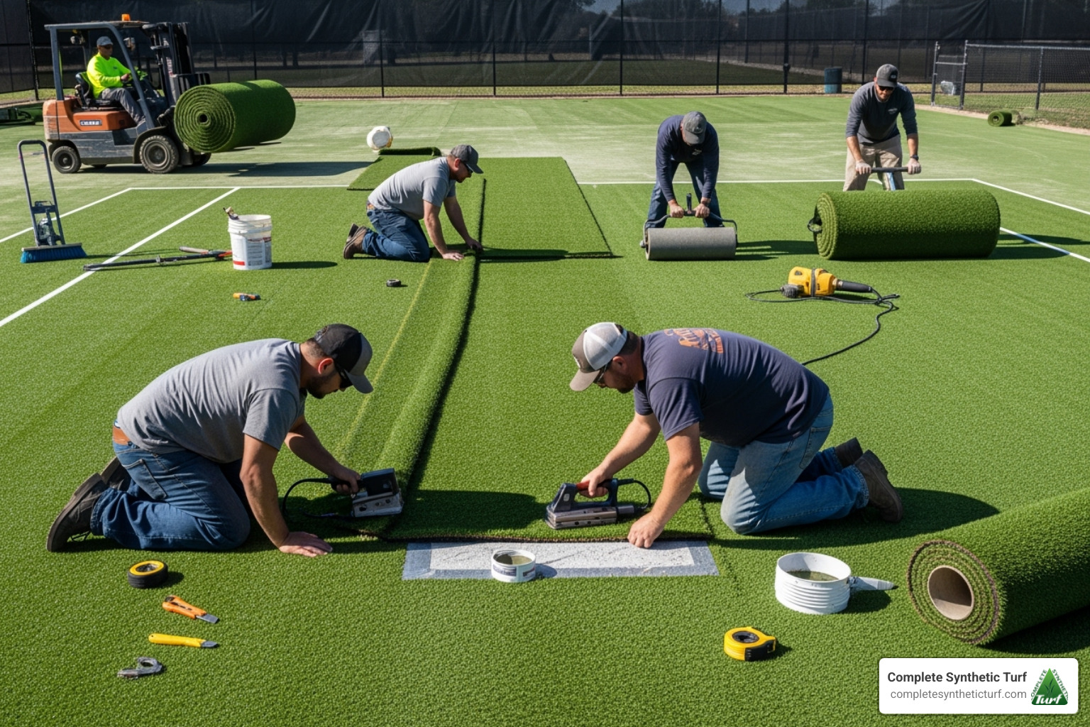 tennis court installation in progress - tennis turf