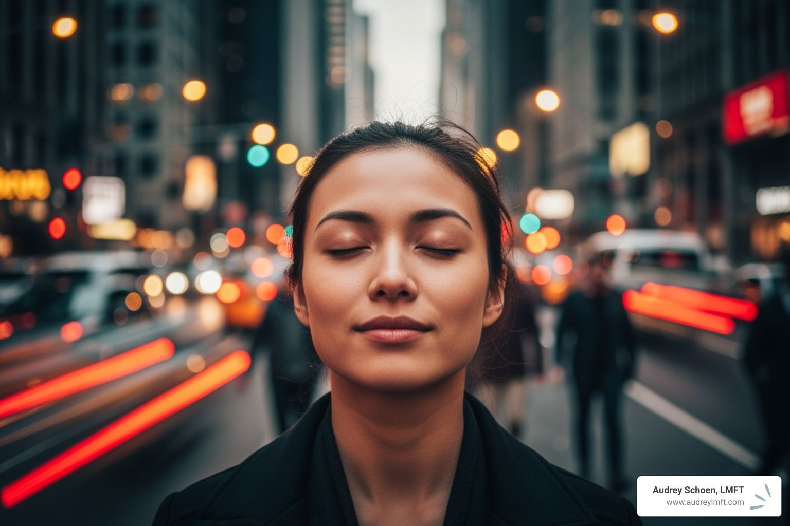 person finding a moment of calm amidst a chaotic background - brainspotting for emotional reactivity